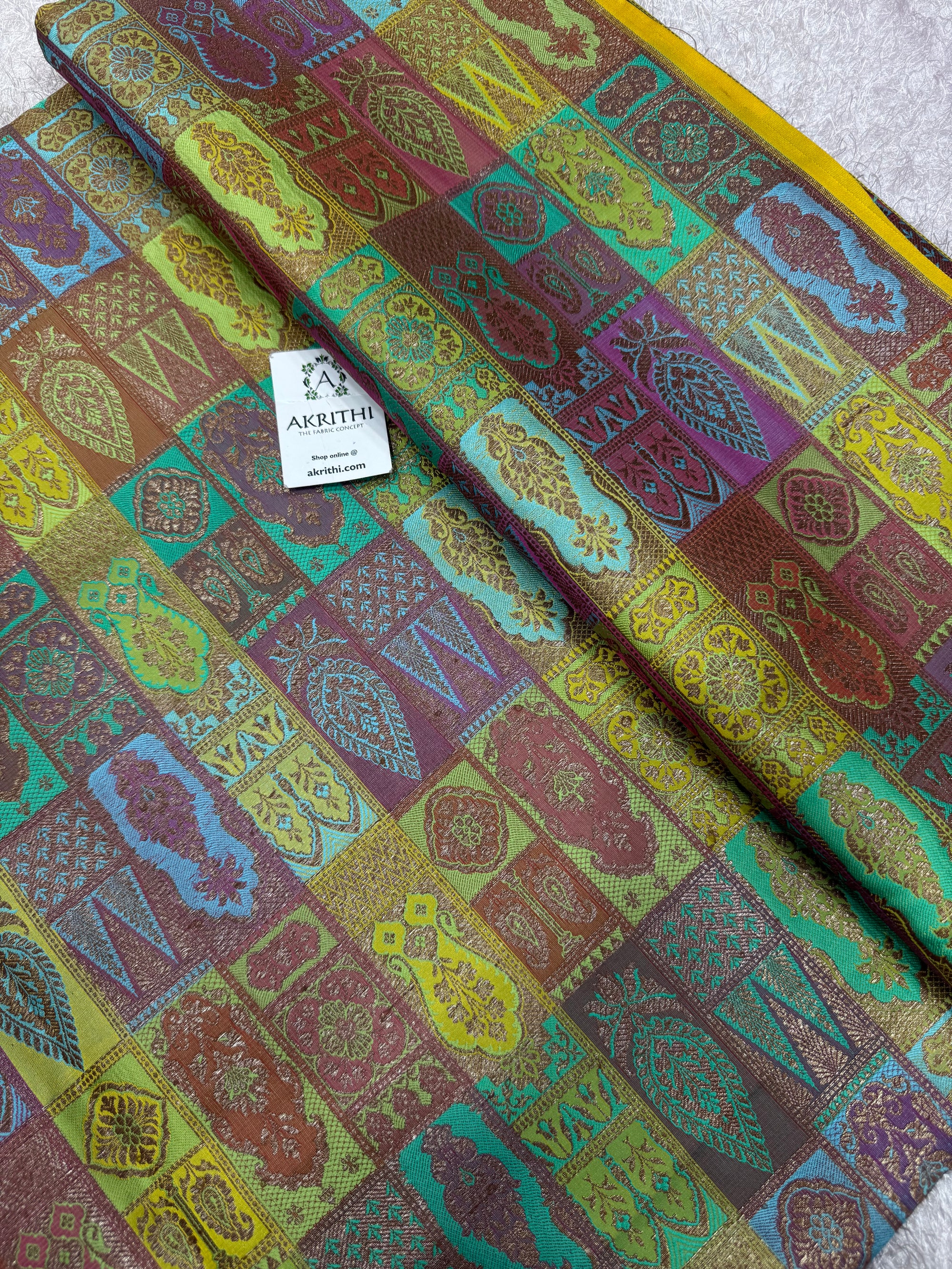 Multicoloured Pure Banarasi brocade fabric