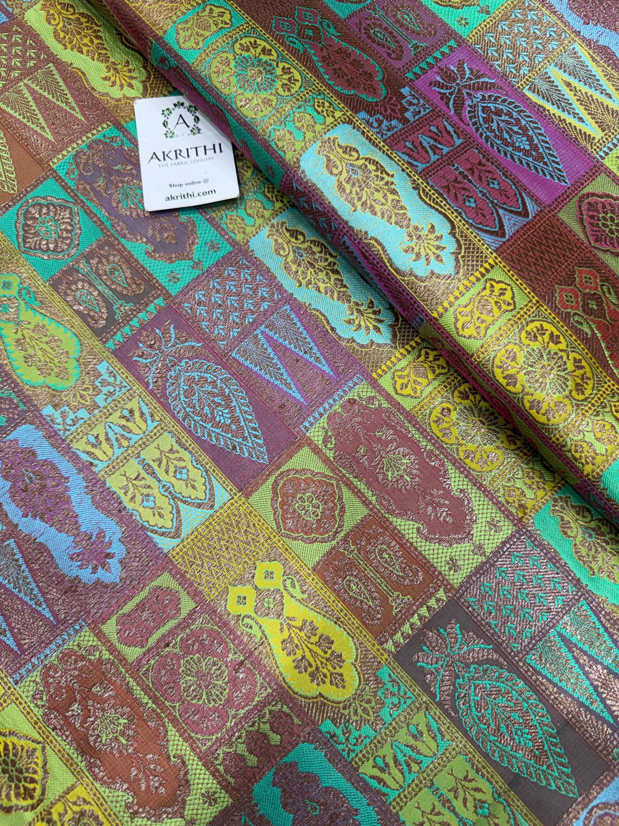 Multicoloured Pure Banarasi brocade fabric