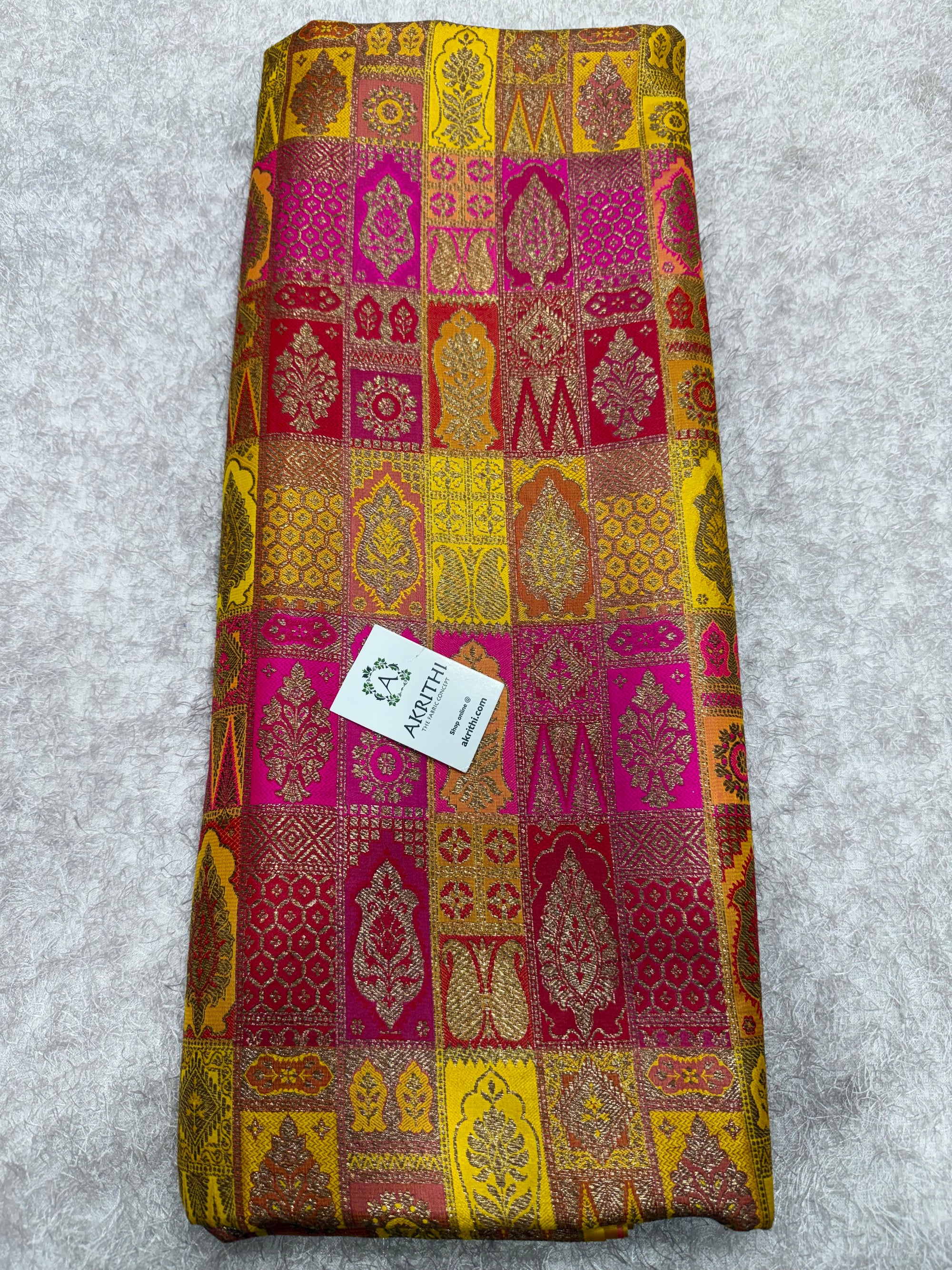 Multicoloured Pure Banarasi brocade fabric
