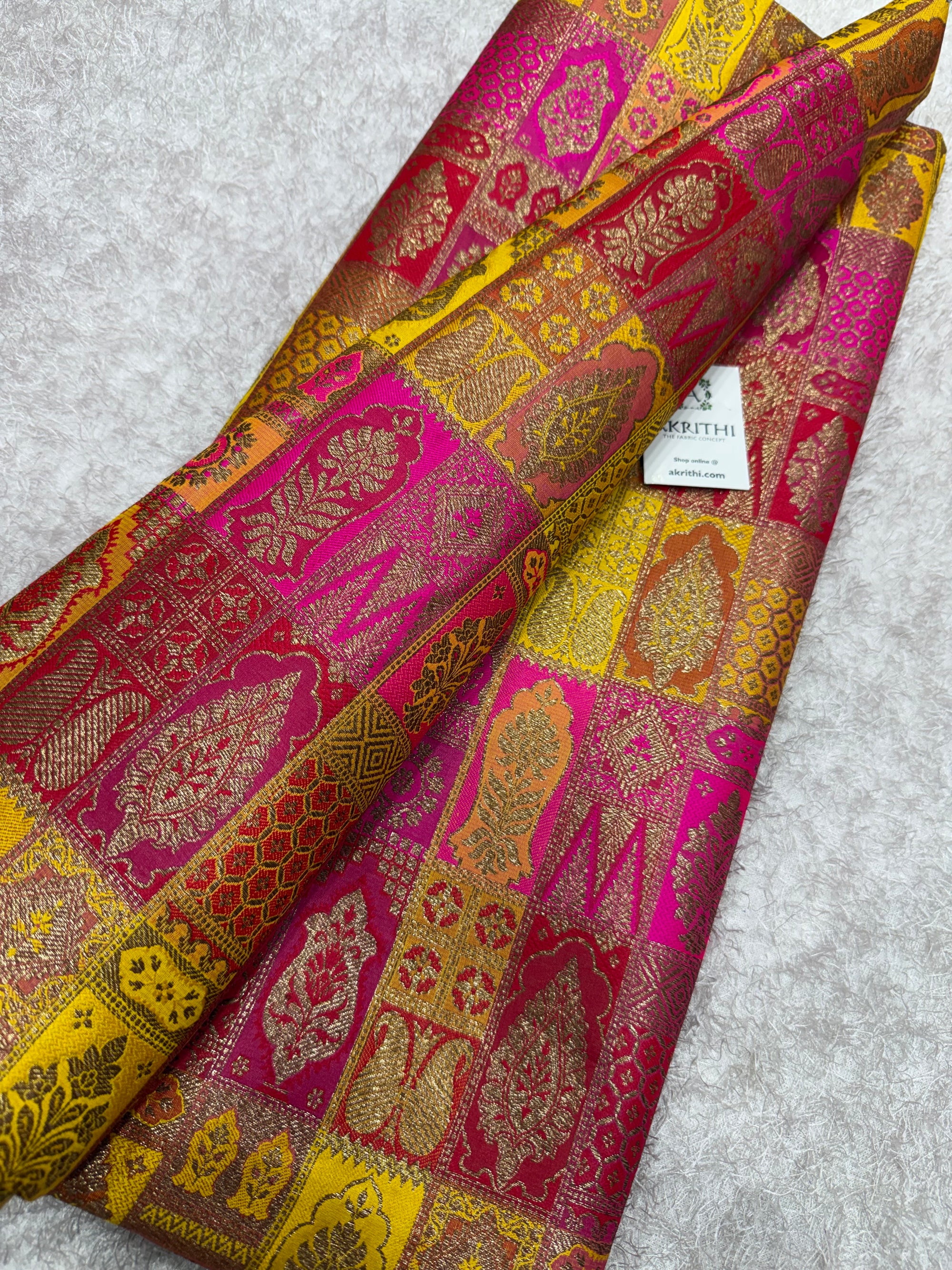Multicoloured Pure Banarasi brocade fabric