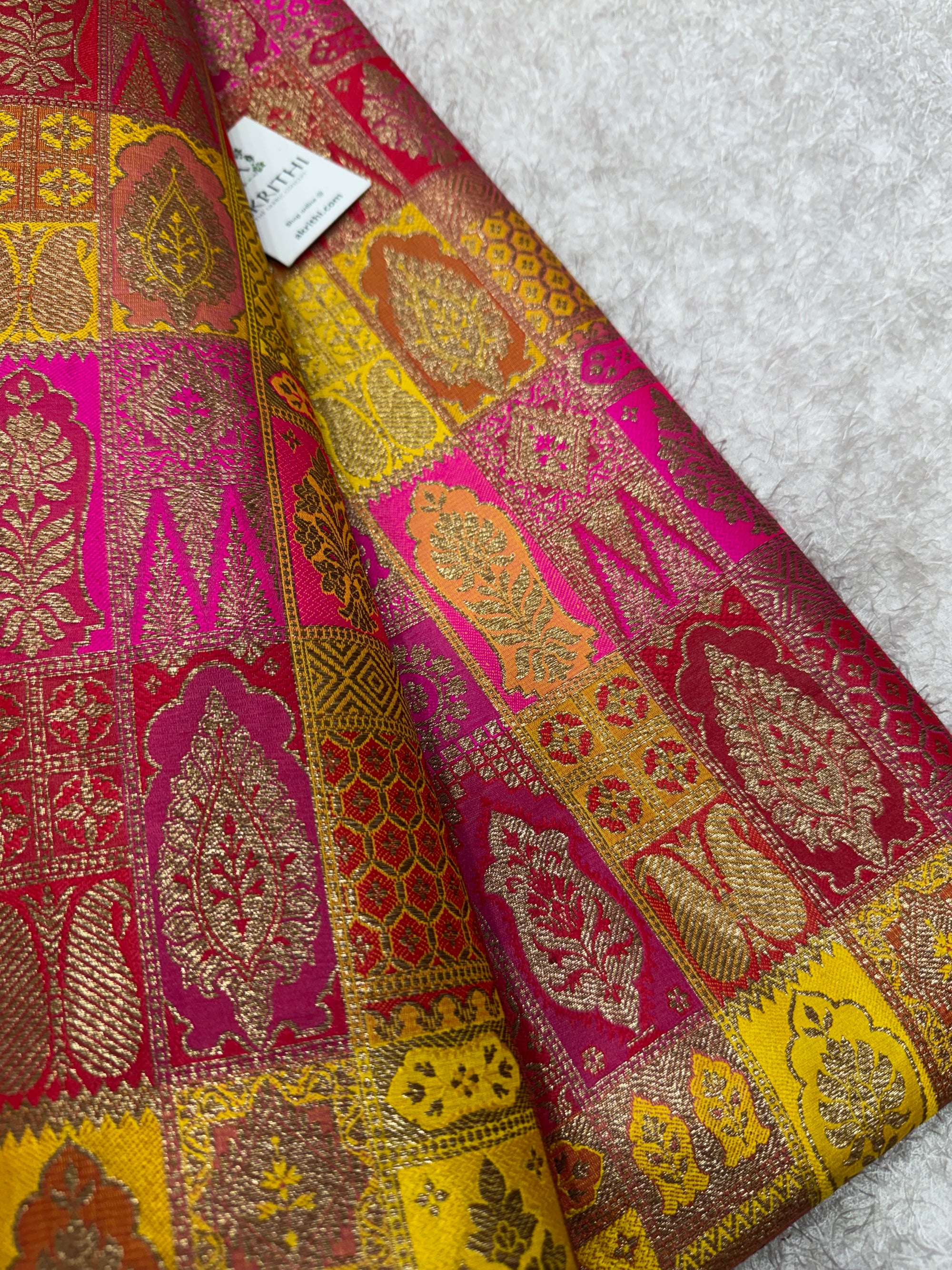 Multicoloured Pure Banarasi brocade fabric