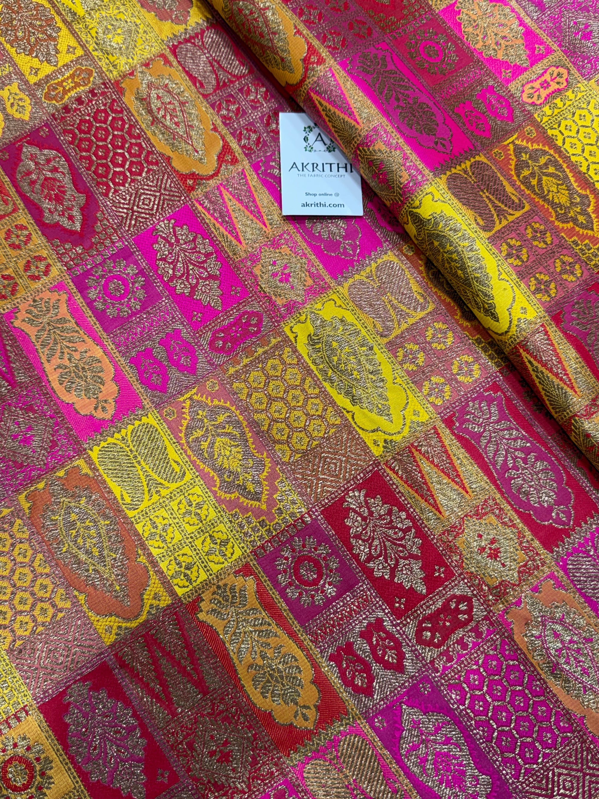 Multicoloured Pure Banarasi brocade fabric