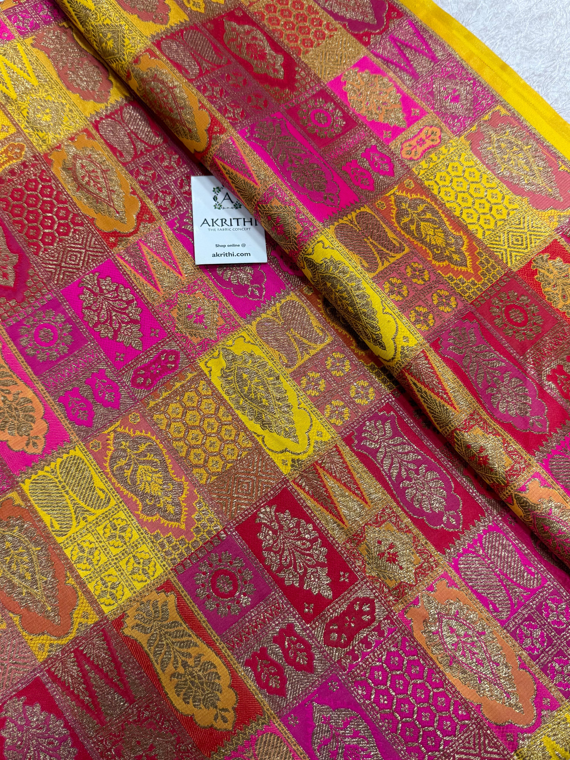 Multicoloured Pure Banarasi brocade fabric