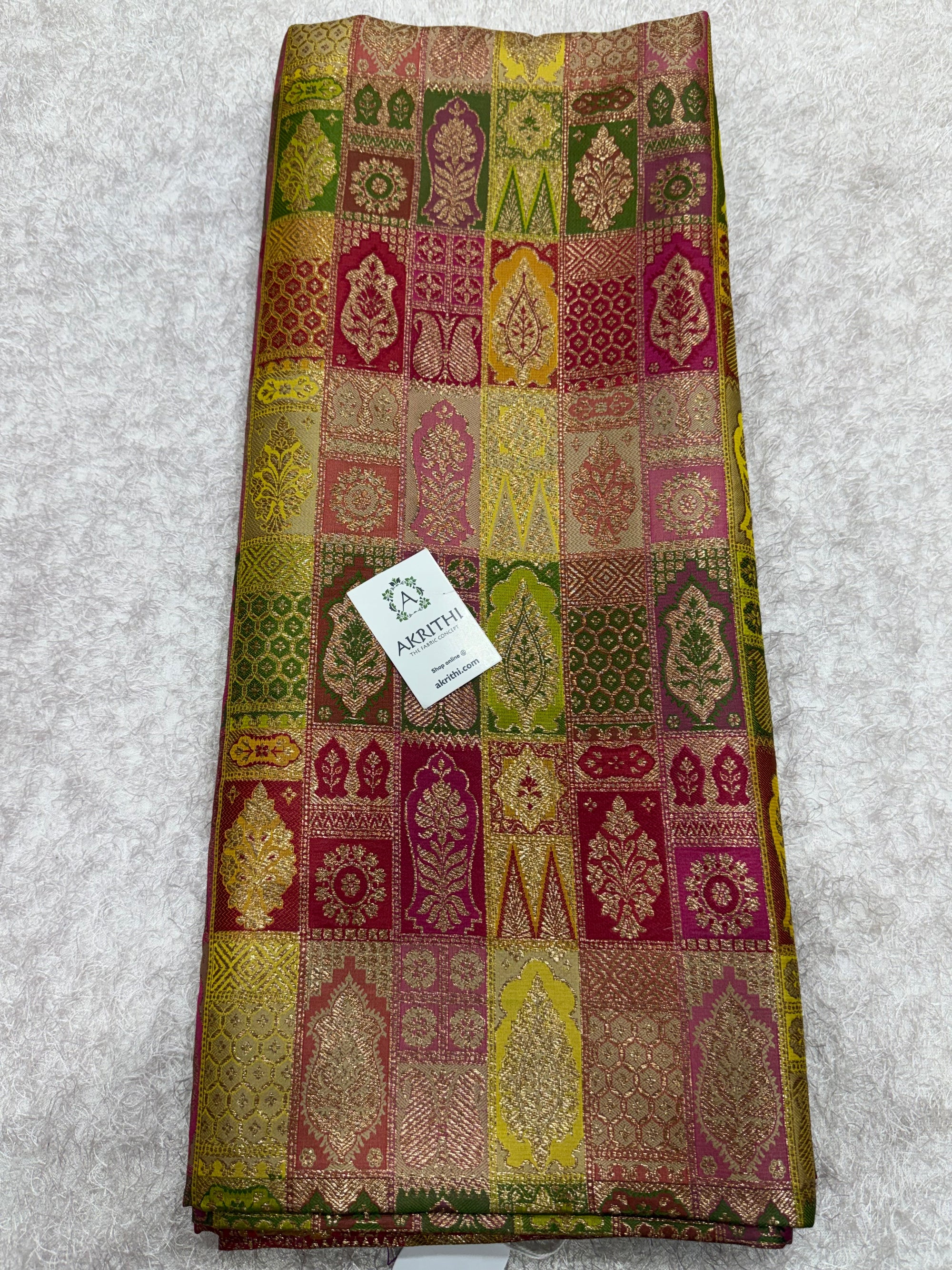 Multicoloured Pure Banarasi brocade fabric