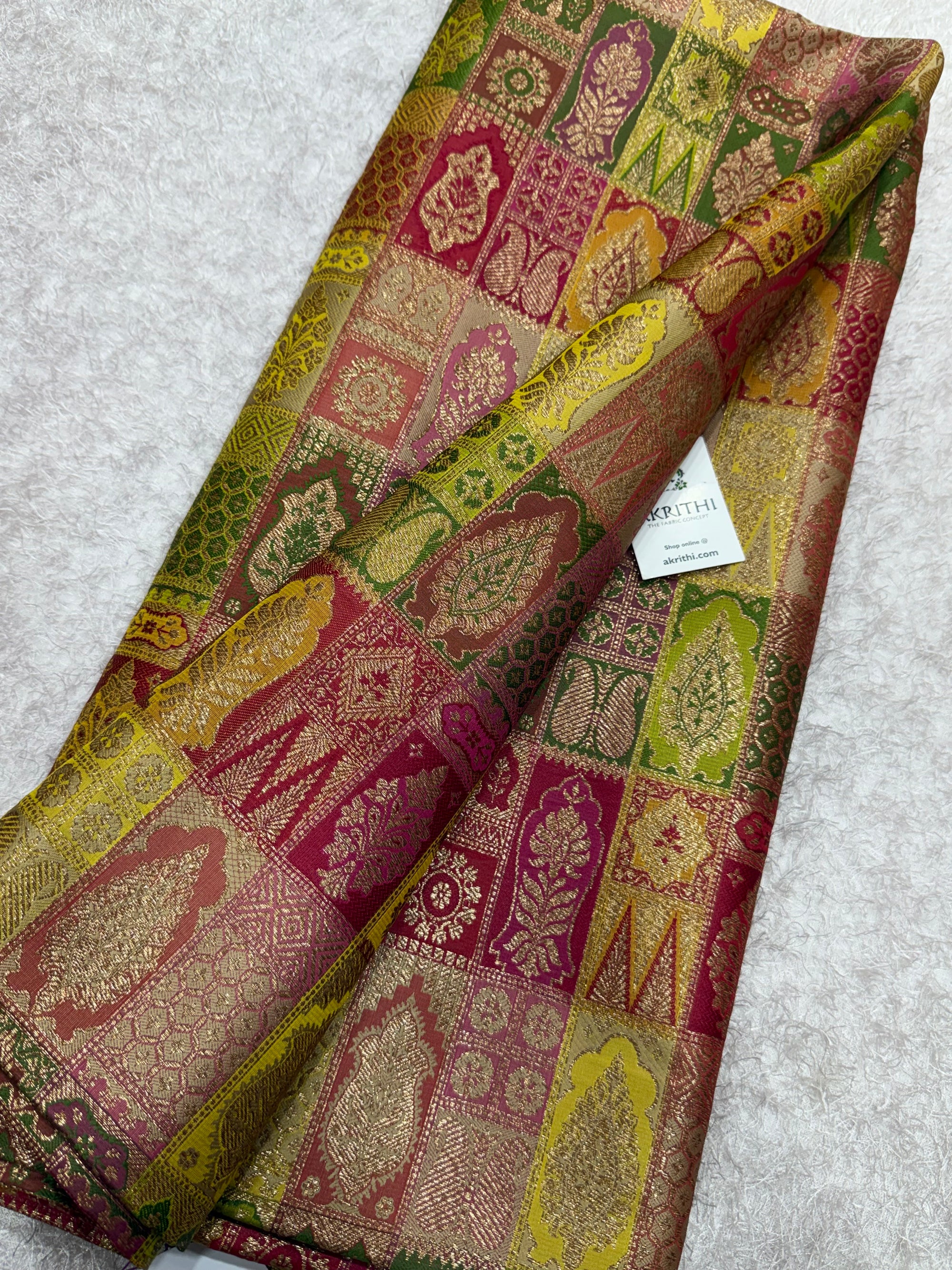 Multicoloured Pure Banarasi brocade fabric