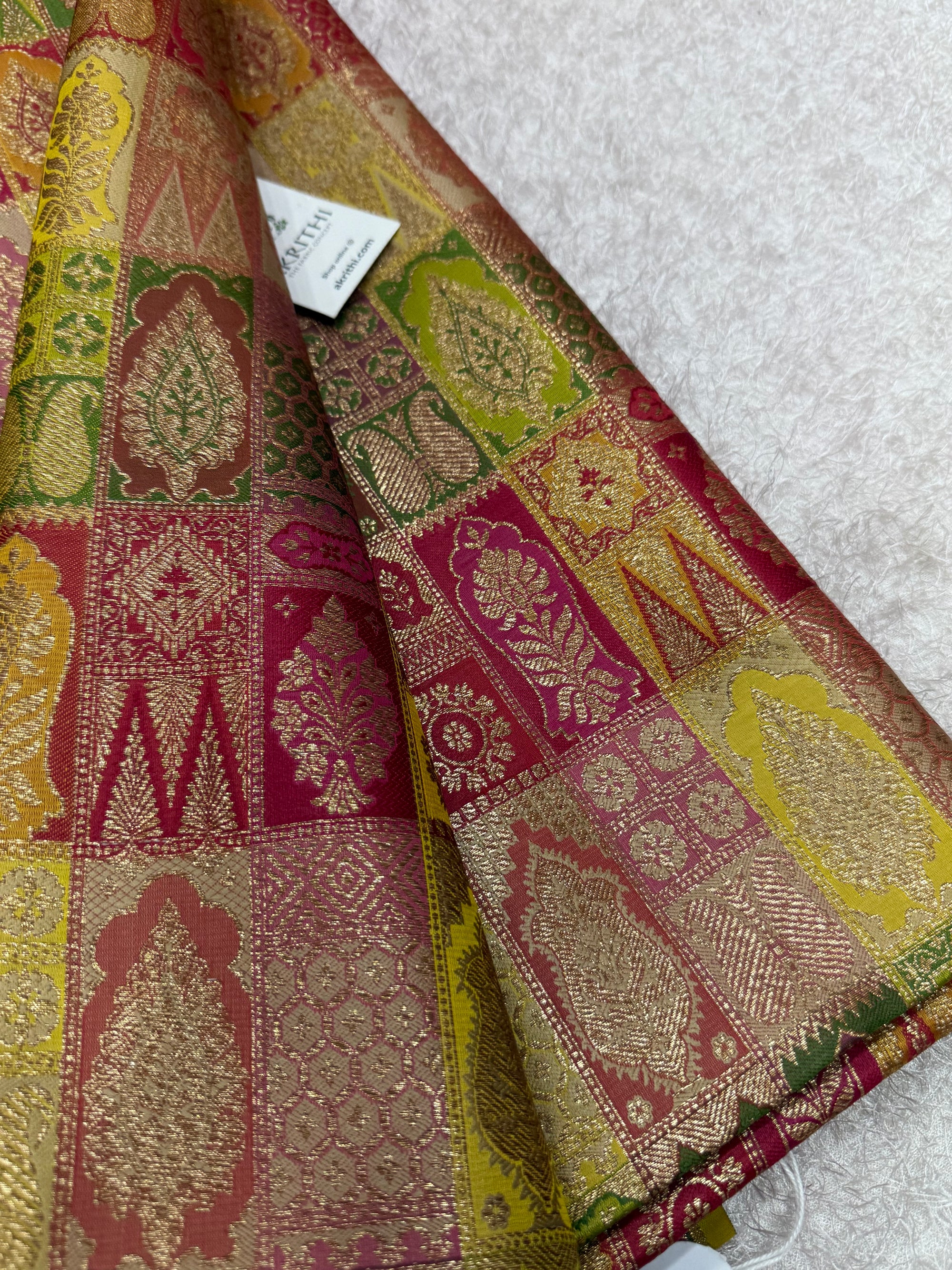 Multicoloured Pure Banarasi brocade fabric