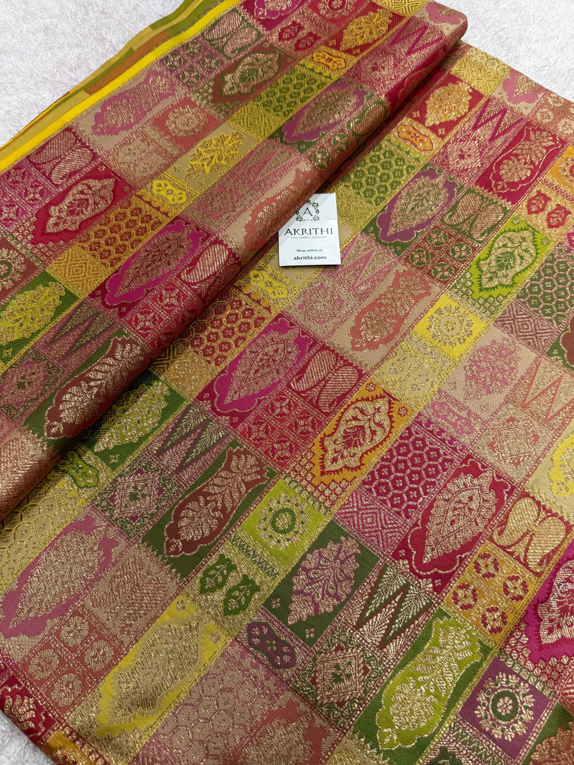 Multicoloured Pure Banarasi brocade fabric