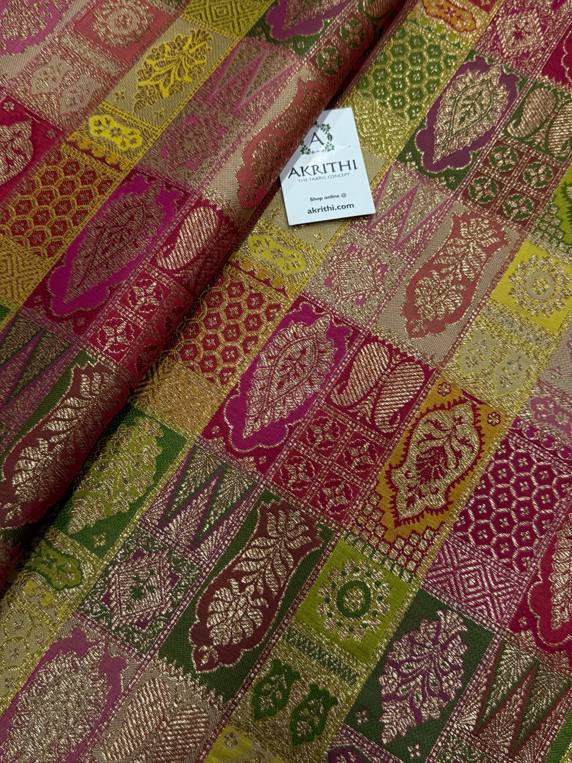 Multicoloured Pure Banarasi brocade fabric