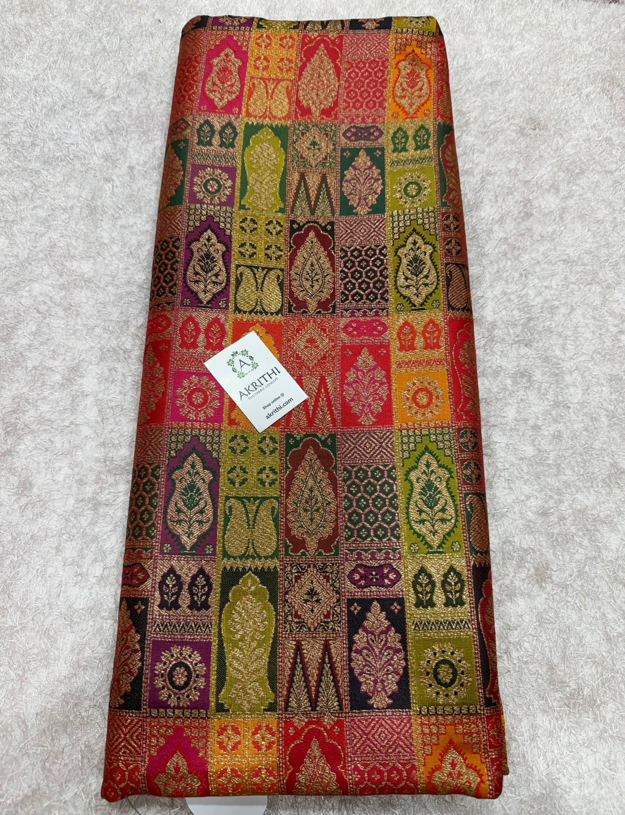 Multicoloured Pure Banarasi brocade fabric