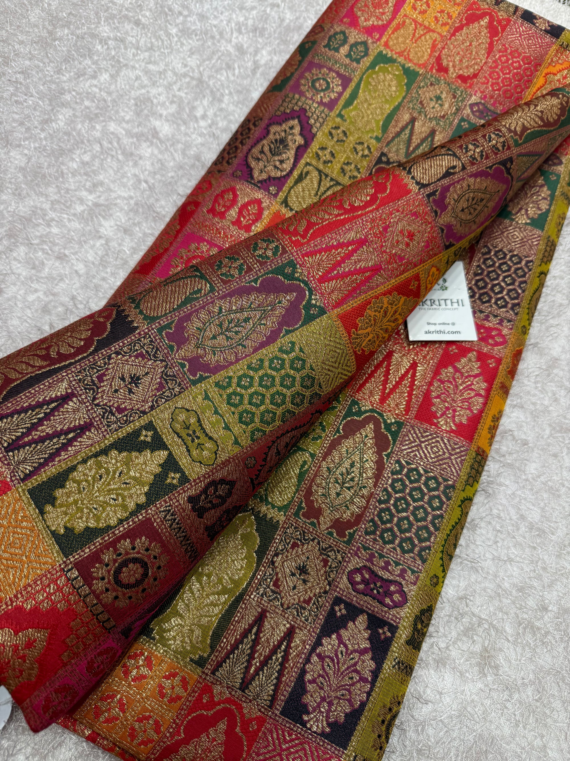 Multicoloured Pure Banarasi brocade fabric