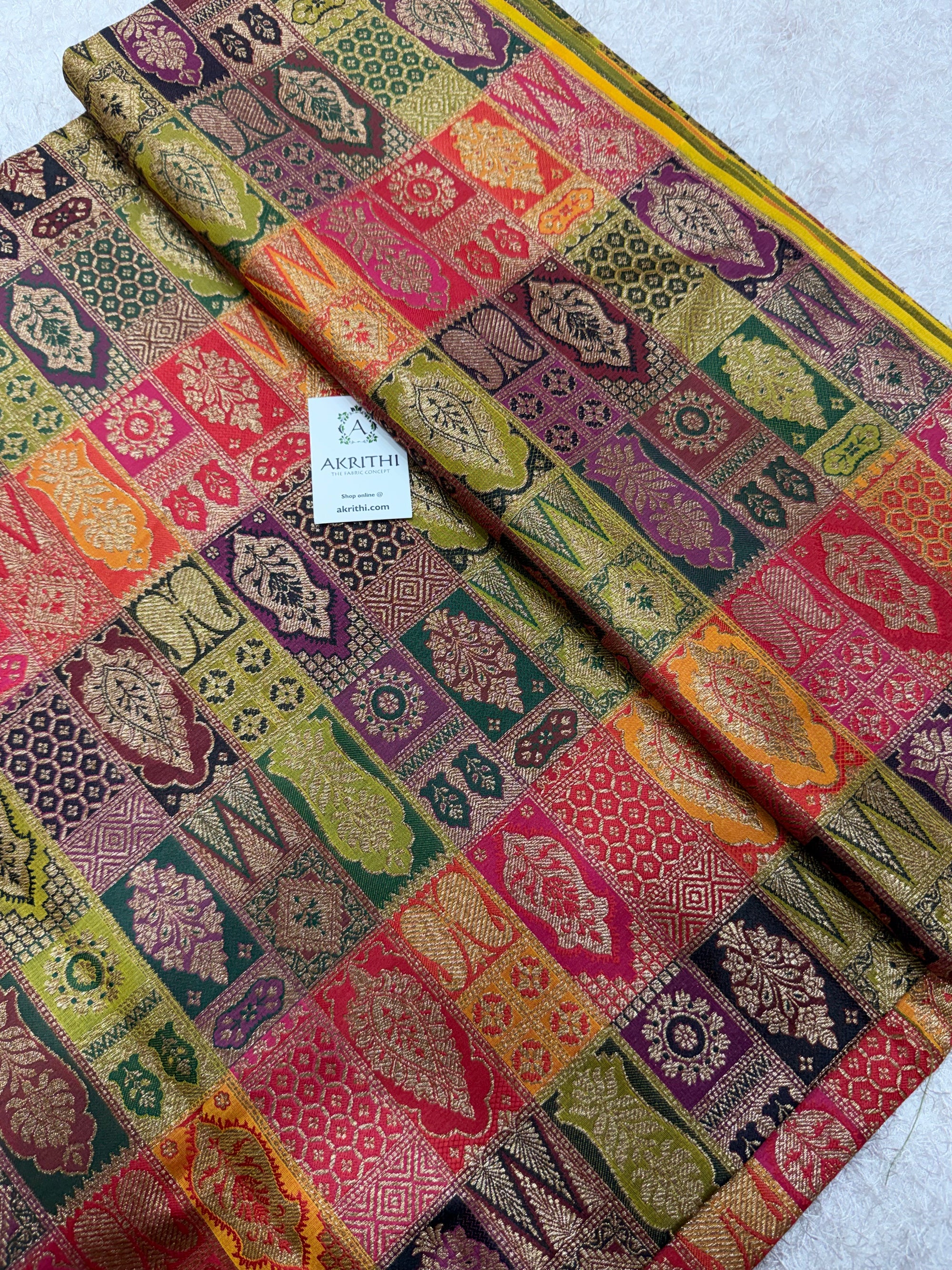 Multicoloured Pure Banarasi brocade fabric