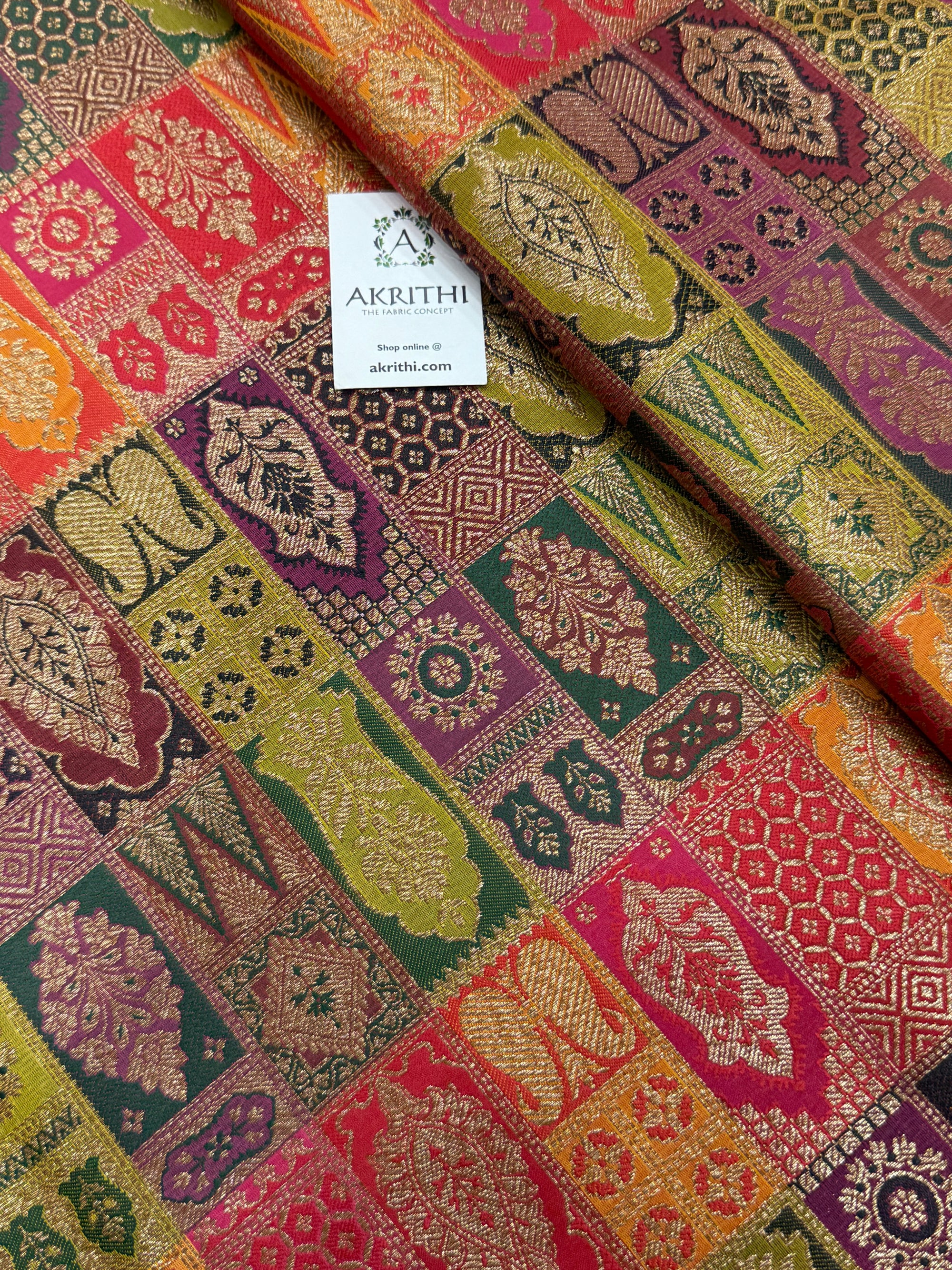 Multicoloured Pure Banarasi brocade fabric