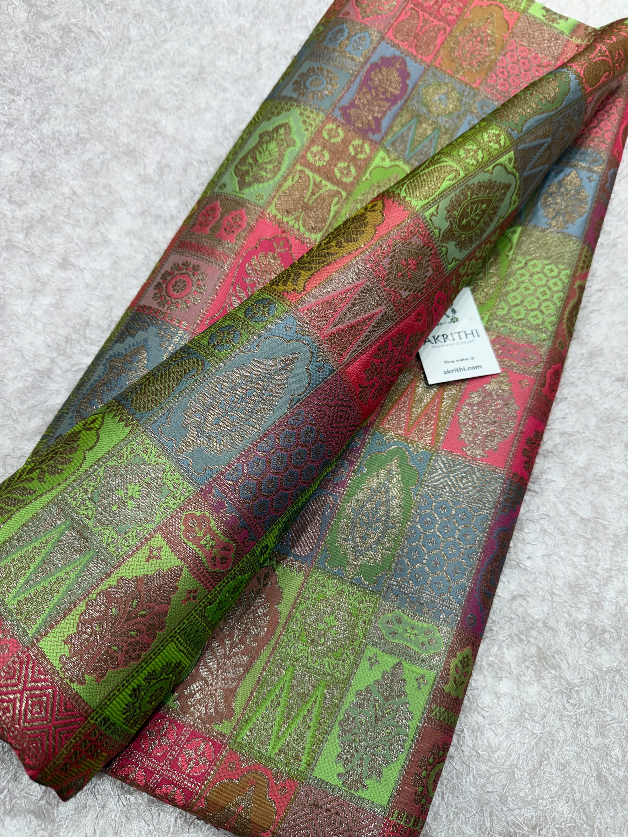 Multicoloured Pure Banarasi brocade fabric