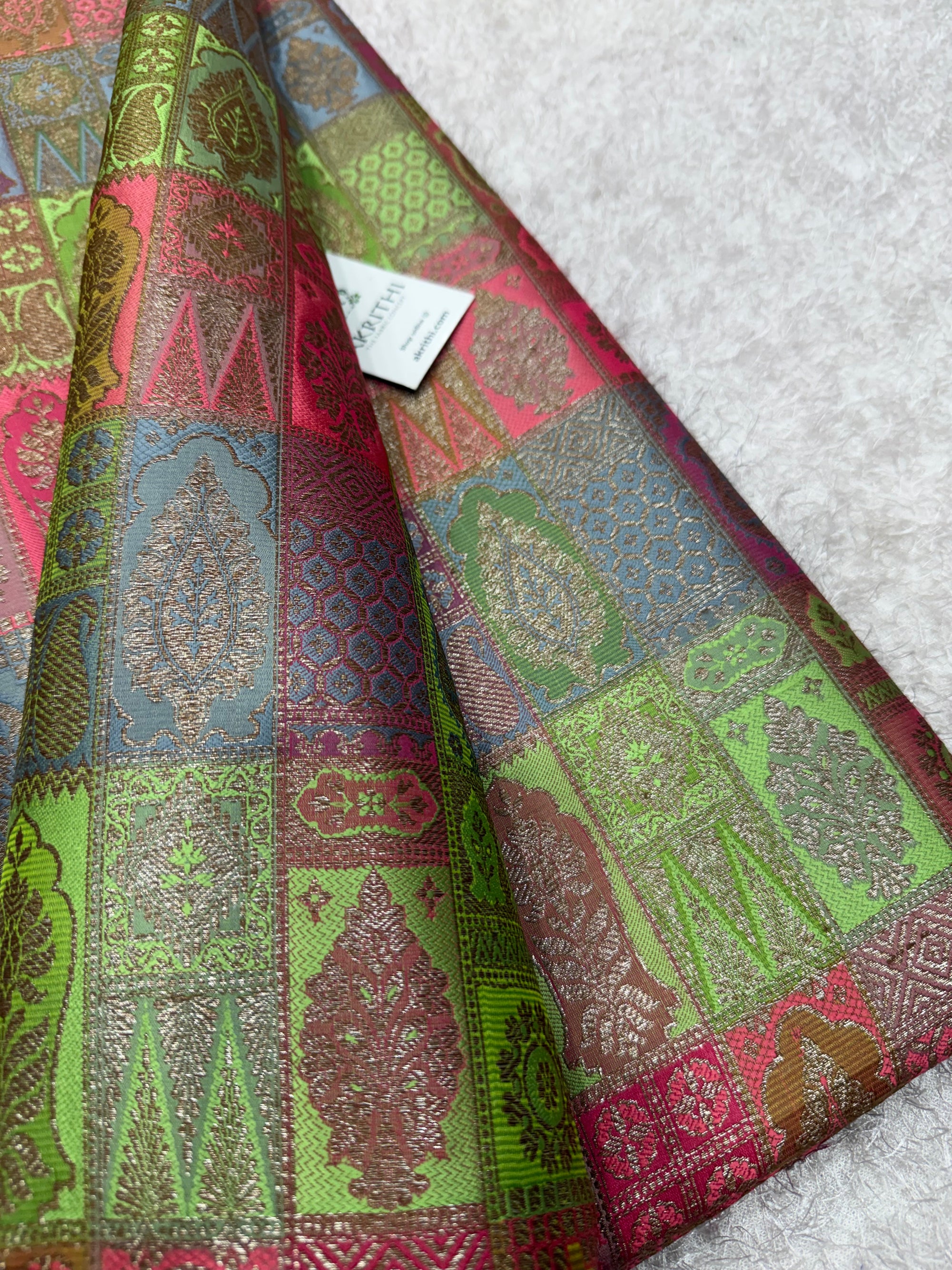Multicoloured Pure Banarasi brocade fabric