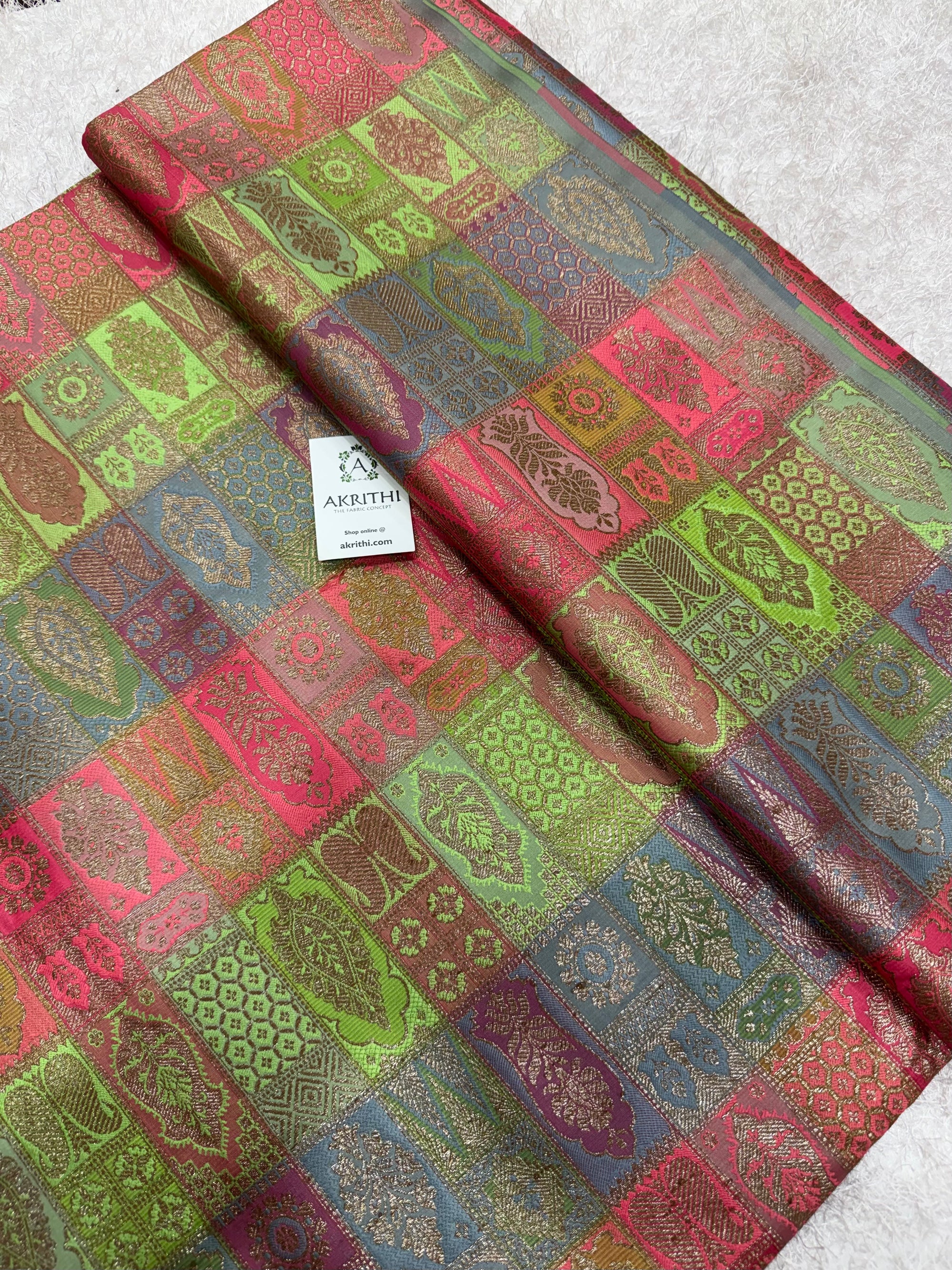 Multicoloured Pure Banarasi brocade fabric