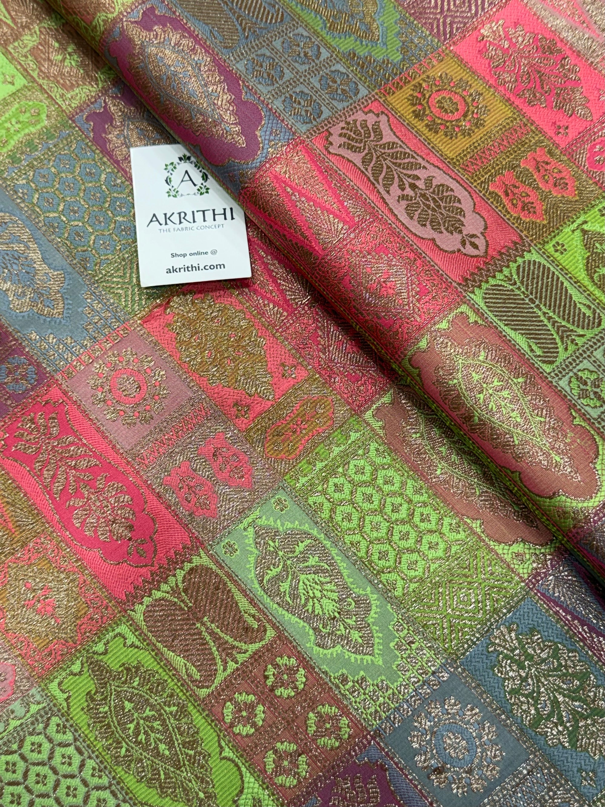 Multicoloured Pure Banarasi brocade fabric