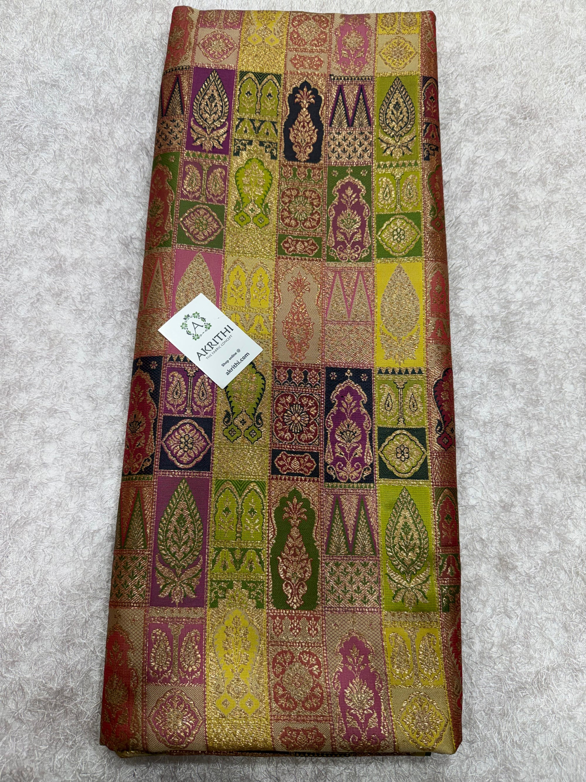 Multicoloured Pure Banarasi brocade fabric