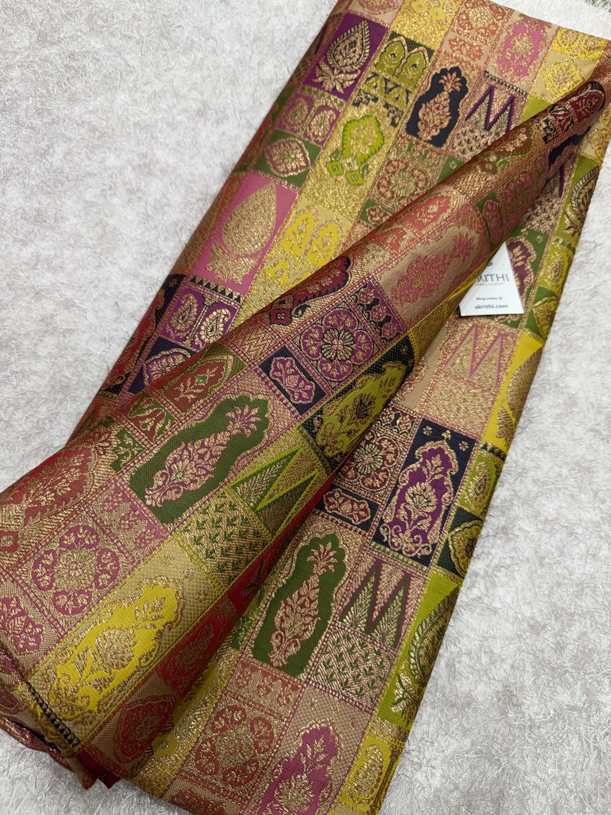 Multicoloured Pure Banarasi brocade fabric