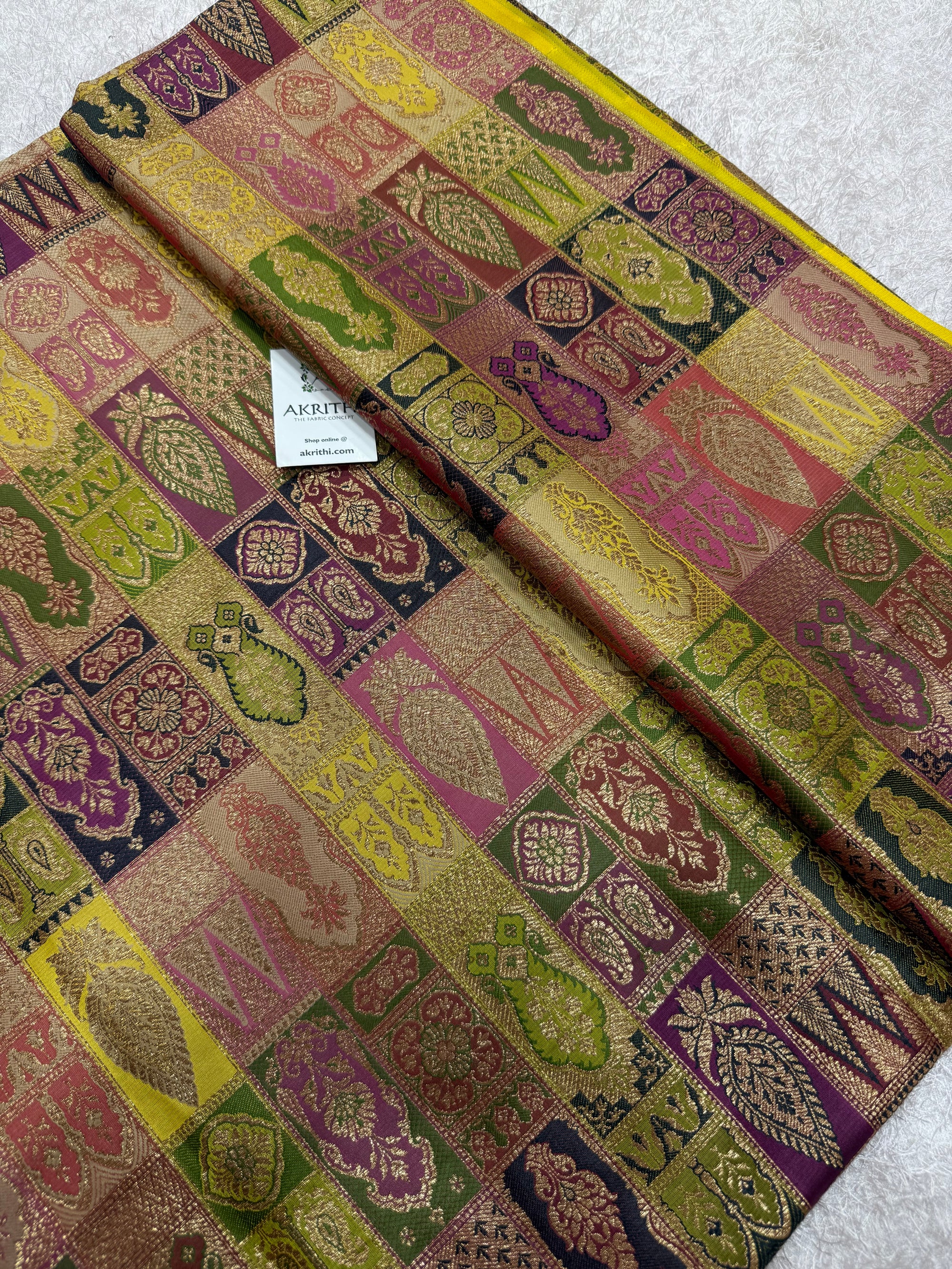 Multicoloured Pure Banarasi brocade fabric