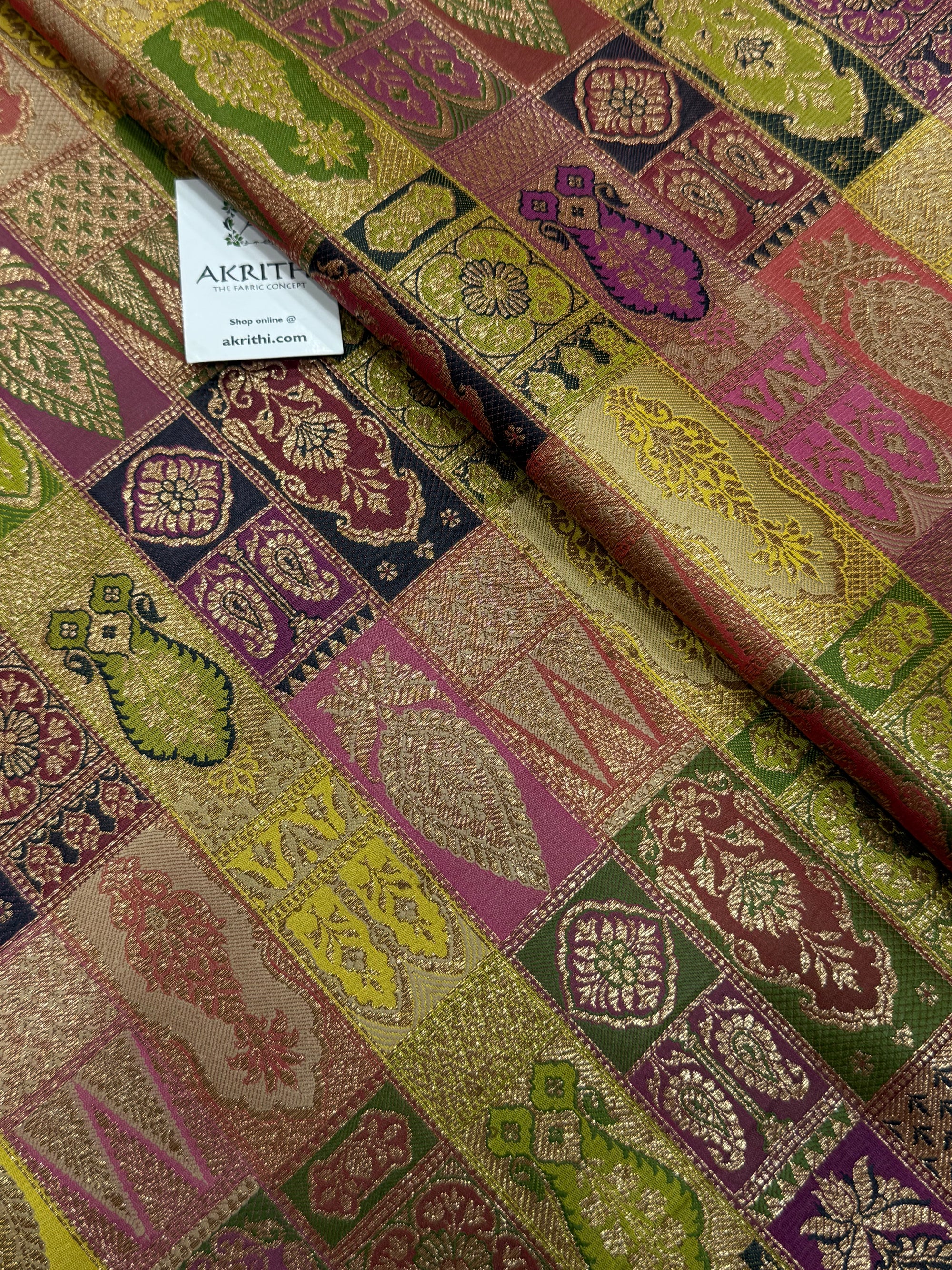 Multicoloured Pure Banarasi brocade fabric