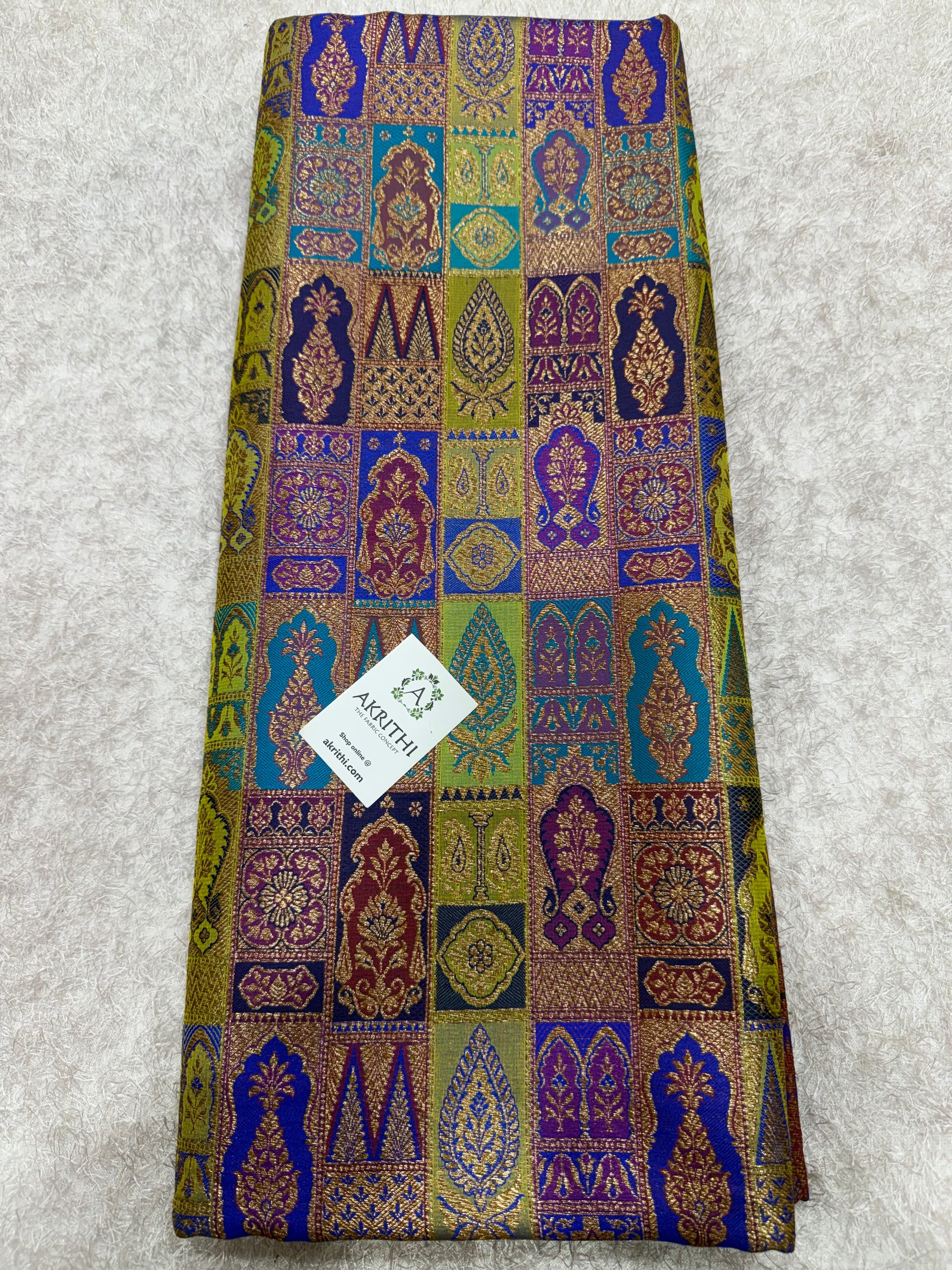 Multicoloured Pure Banarasi brocade fabric
