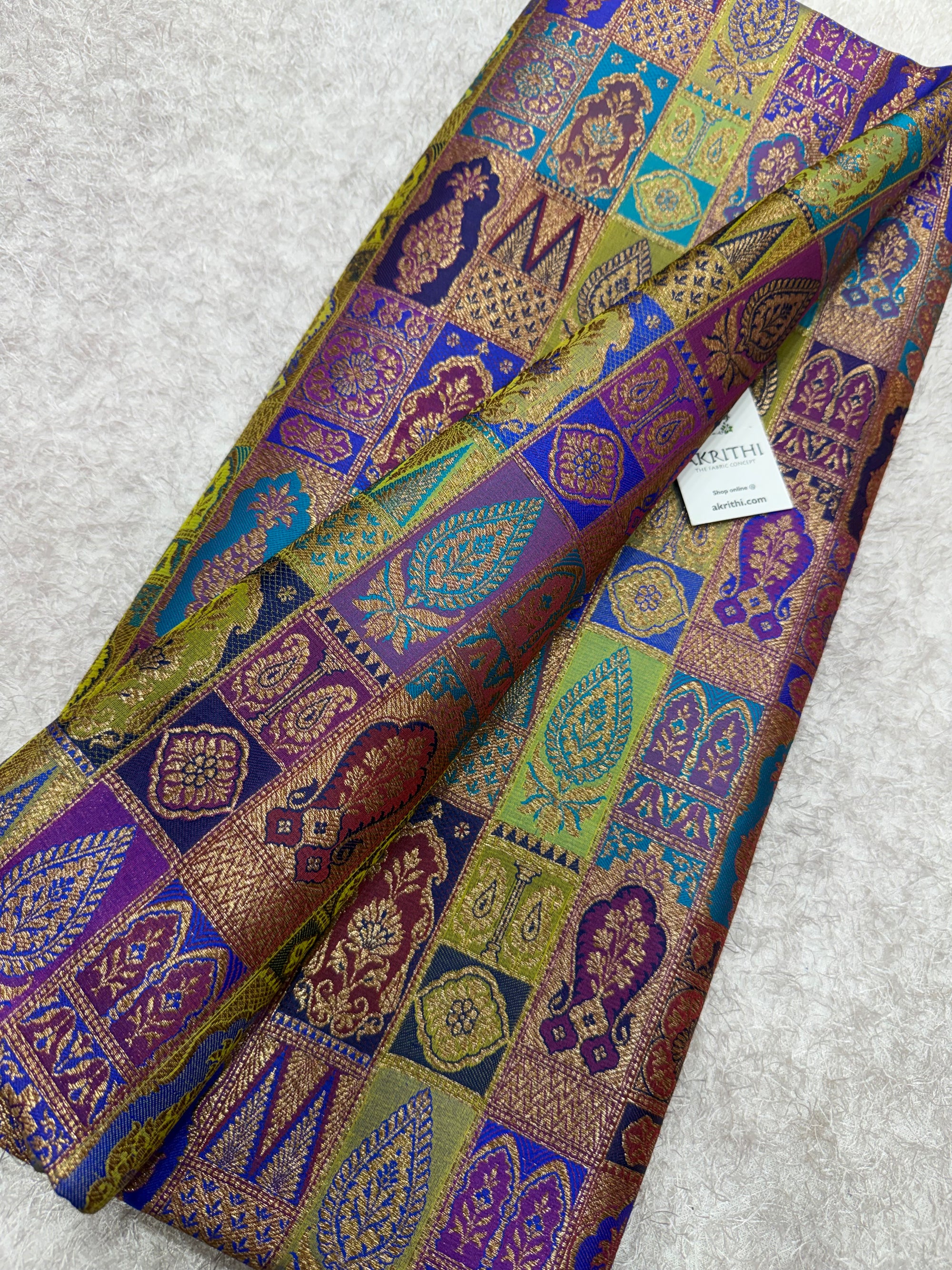 Multicoloured Pure Banarasi brocade fabric