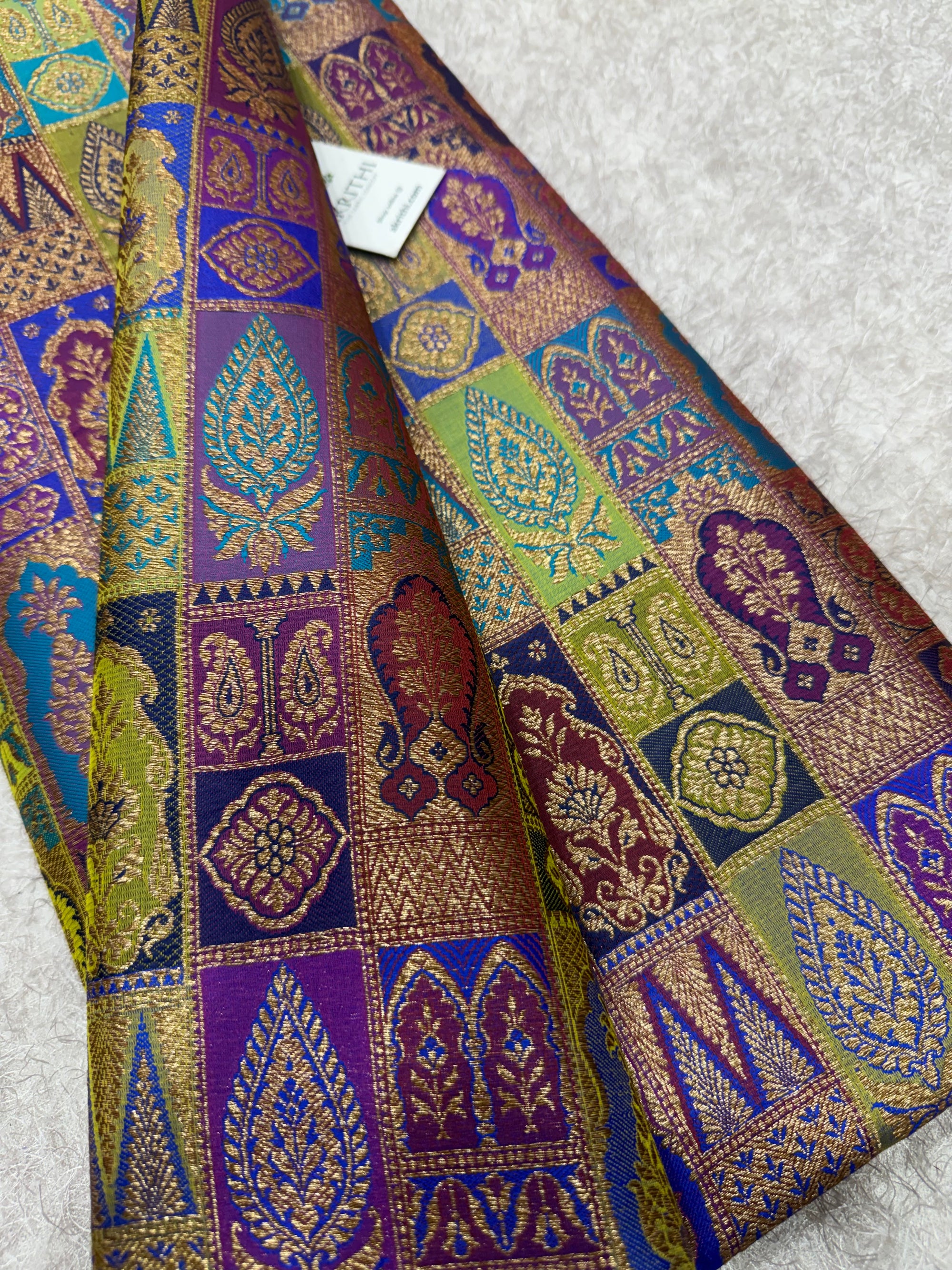 Multicoloured Pure Banarasi brocade fabric