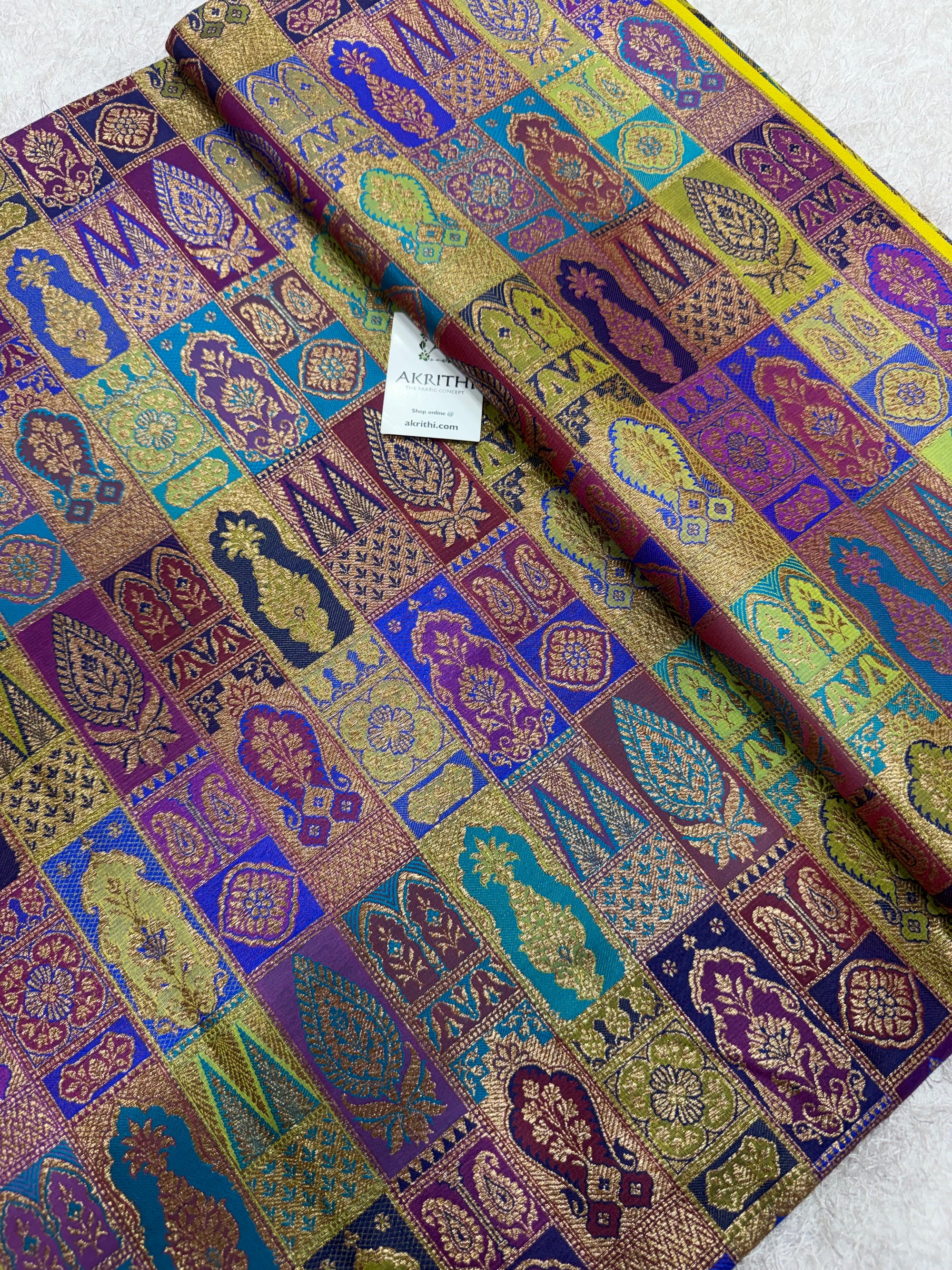 Multicoloured Pure Banarasi brocade fabric