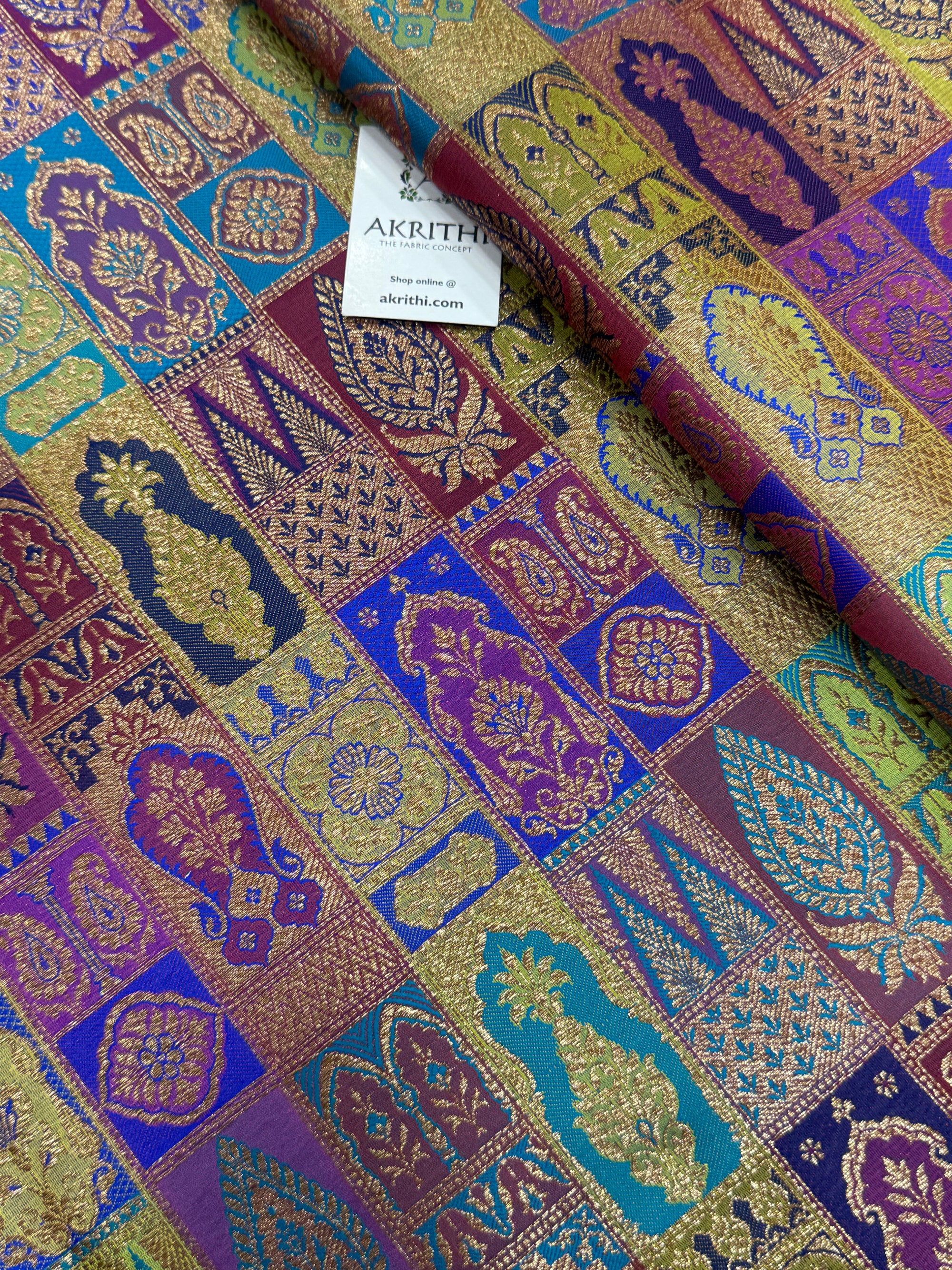 Multicoloured Pure Banarasi brocade fabric