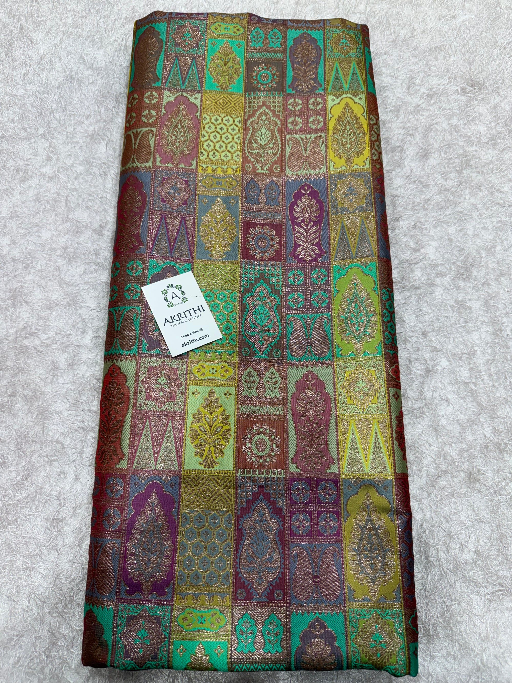 Multicoloured Pure Banarasi brocade fabric