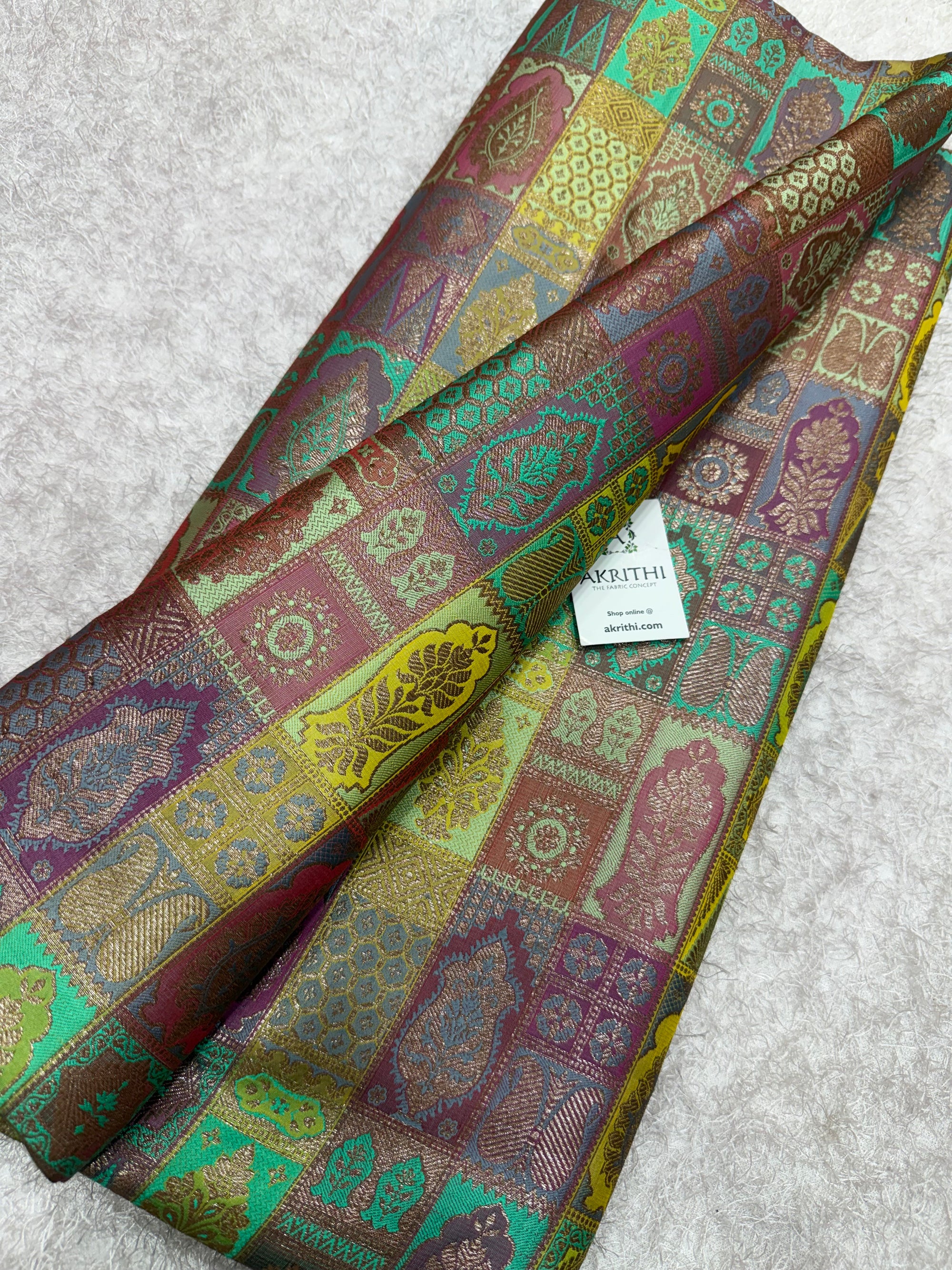 Multicoloured Pure Banarasi brocade fabric