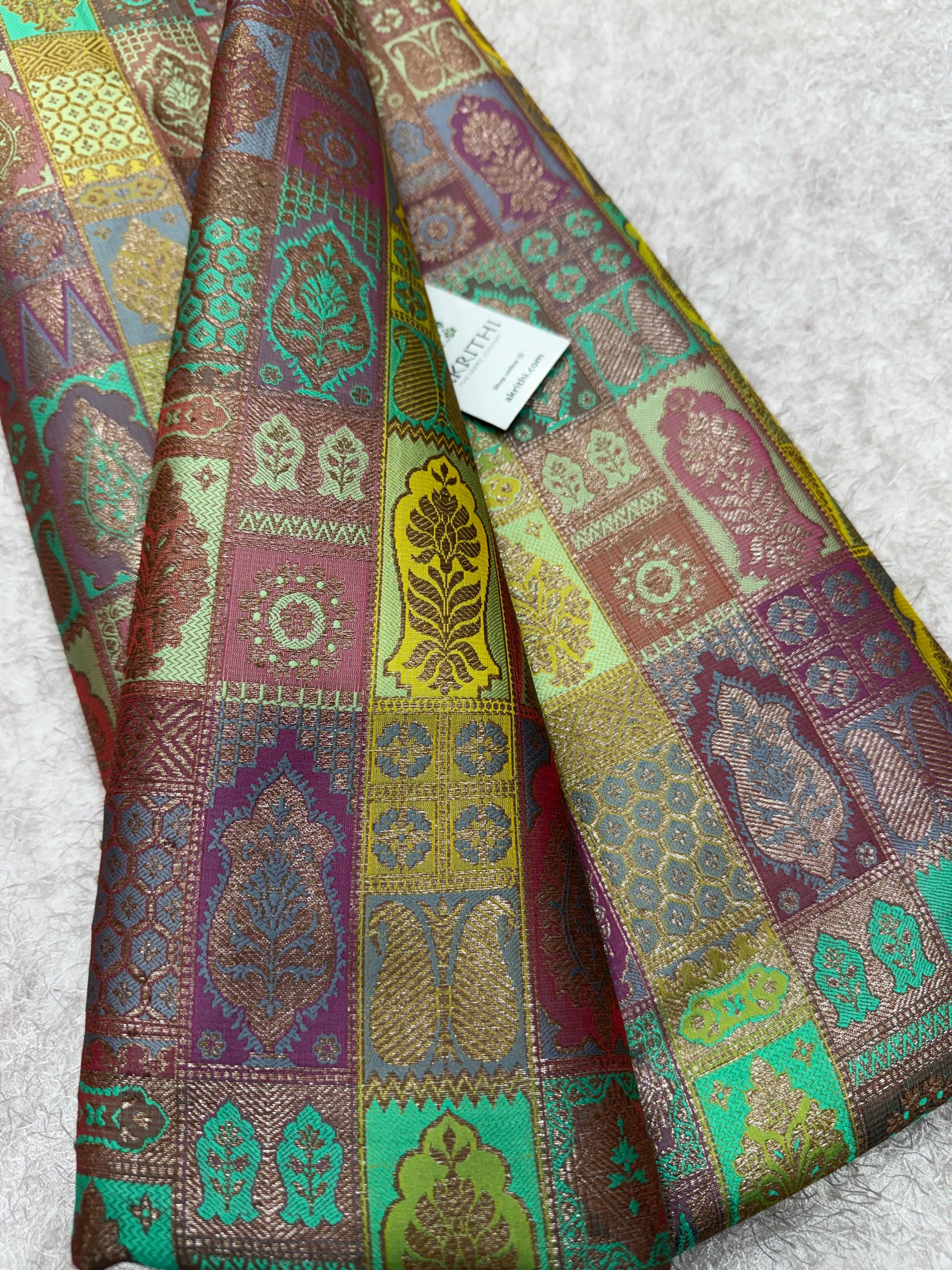 Multicoloured Pure Banarasi brocade fabric