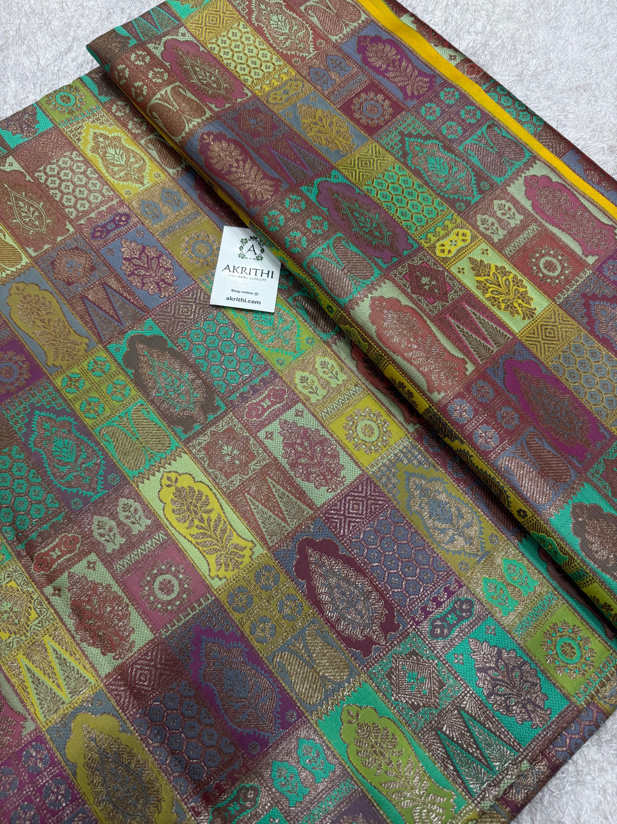 Multicoloured Pure Banarasi brocade fabric