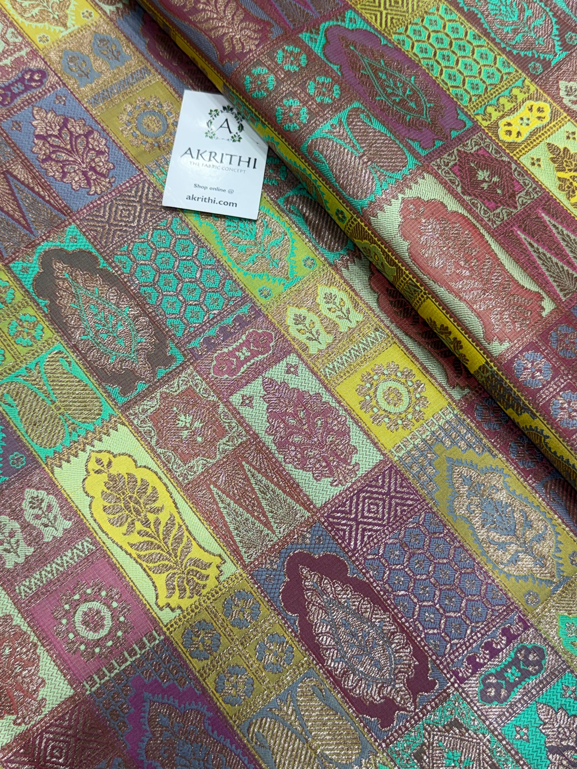 Multicoloured Pure Banarasi brocade fabric