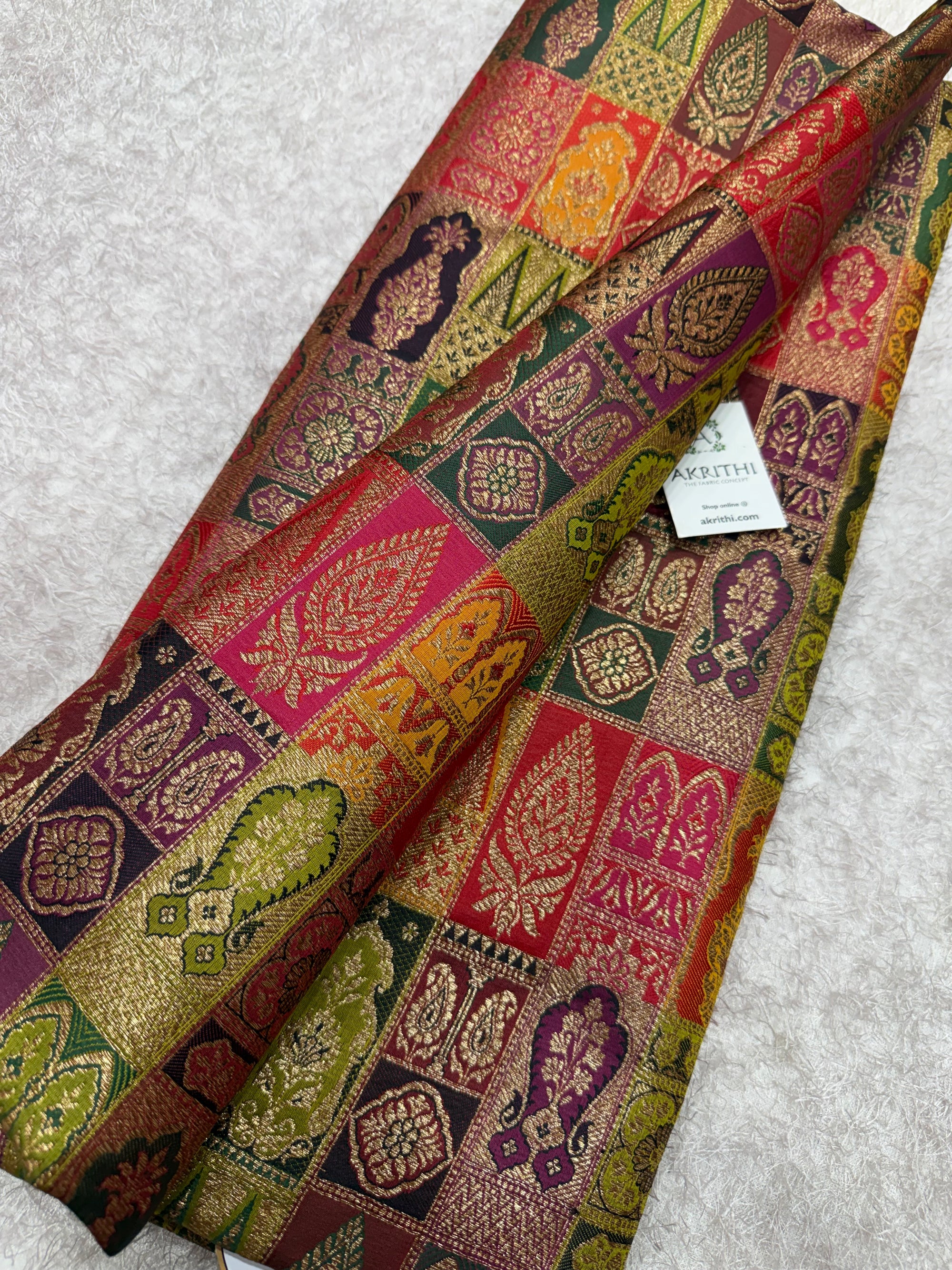 Multicoloured Pure Banarasi brocade fabric