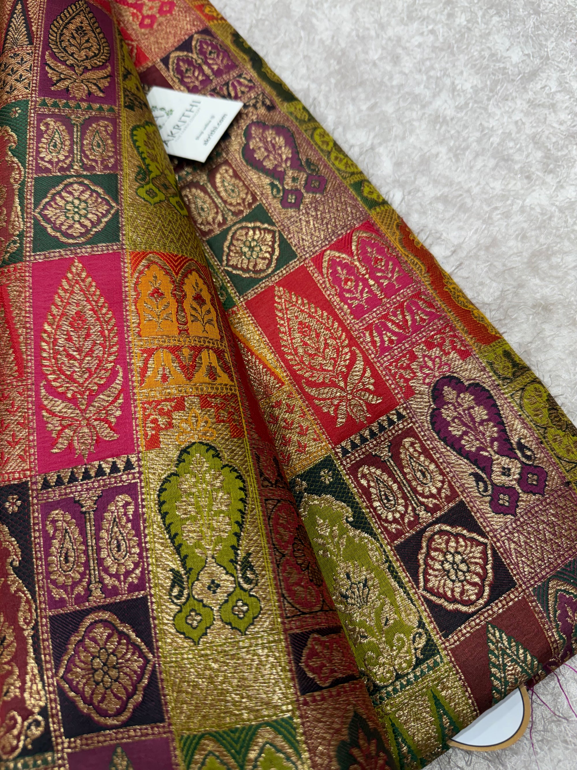 Multicoloured Pure Banarasi brocade fabric