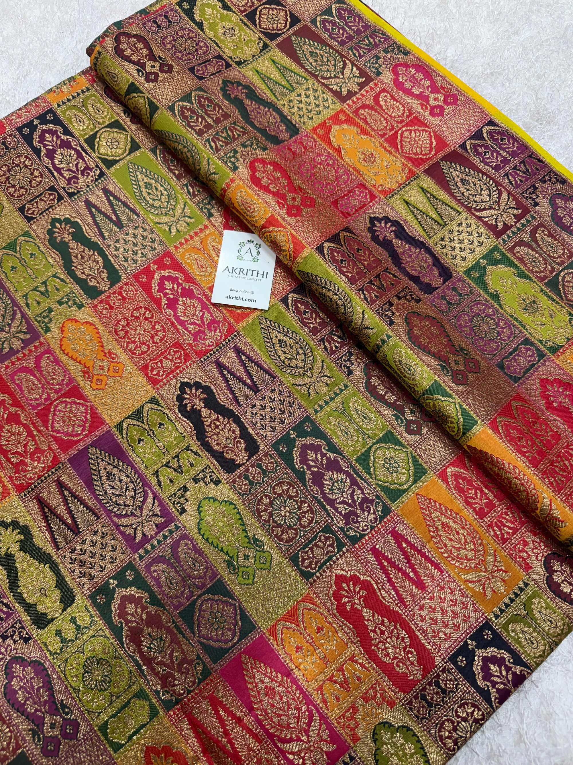 Multicoloured Pure Banarasi brocade fabric