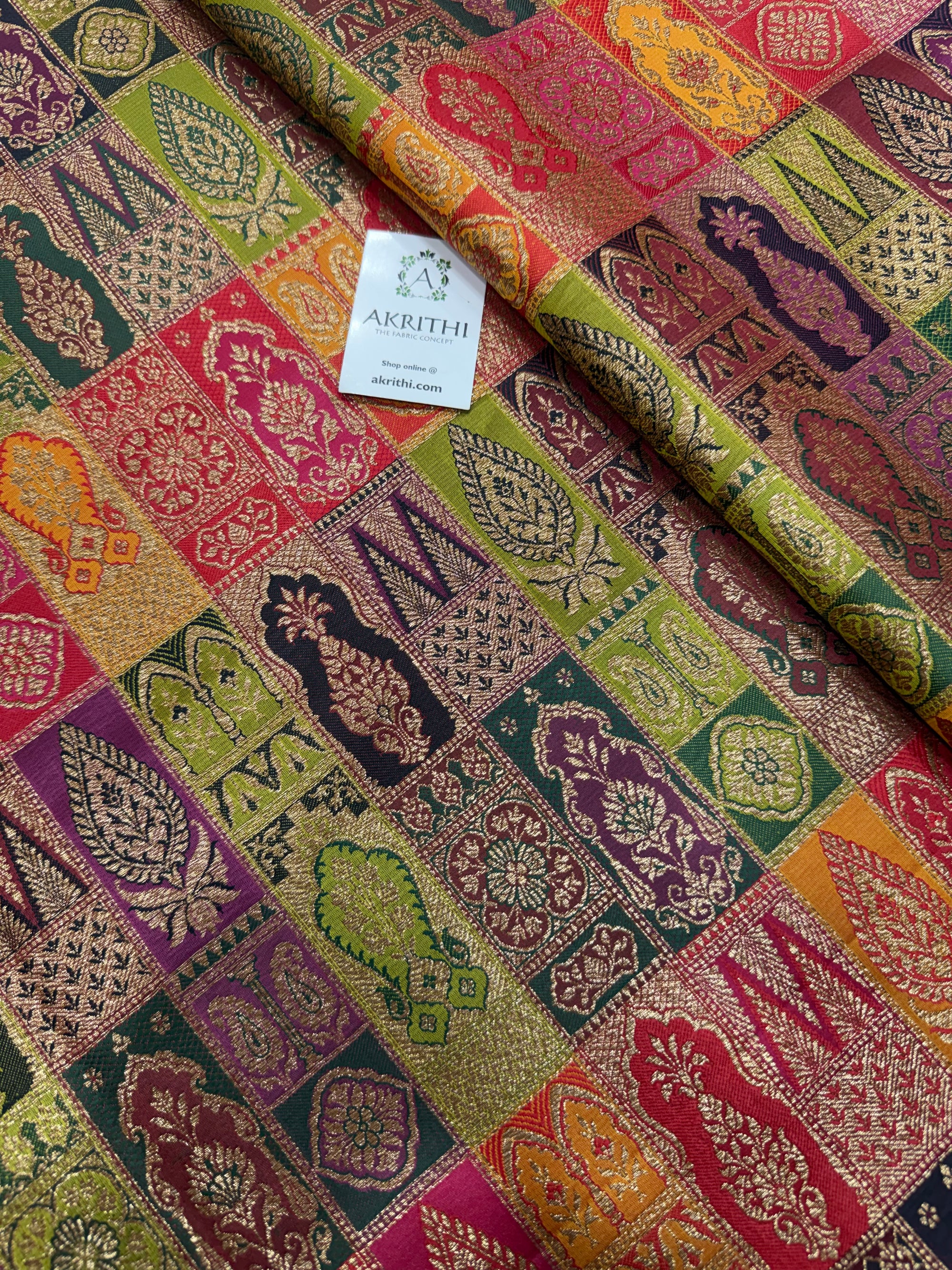 Multicoloured Pure Banarasi brocade fabric