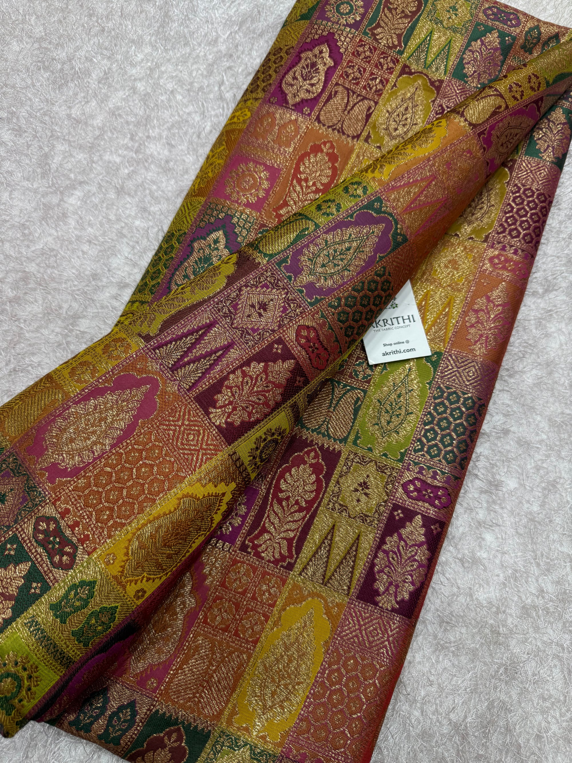 Multicoloured Pure Banarasi brocade fabric