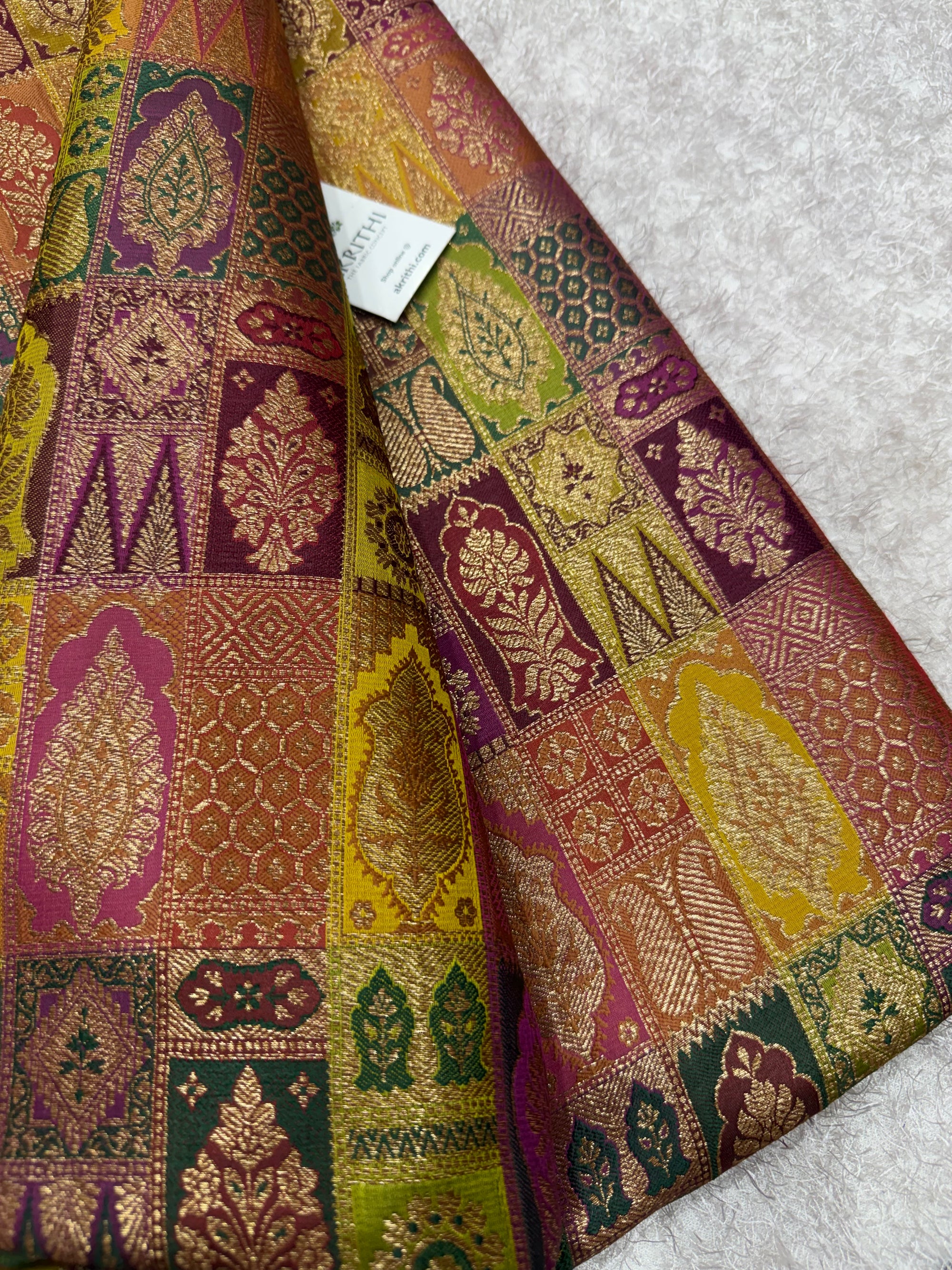 Multicoloured Pure Banarasi brocade fabric
