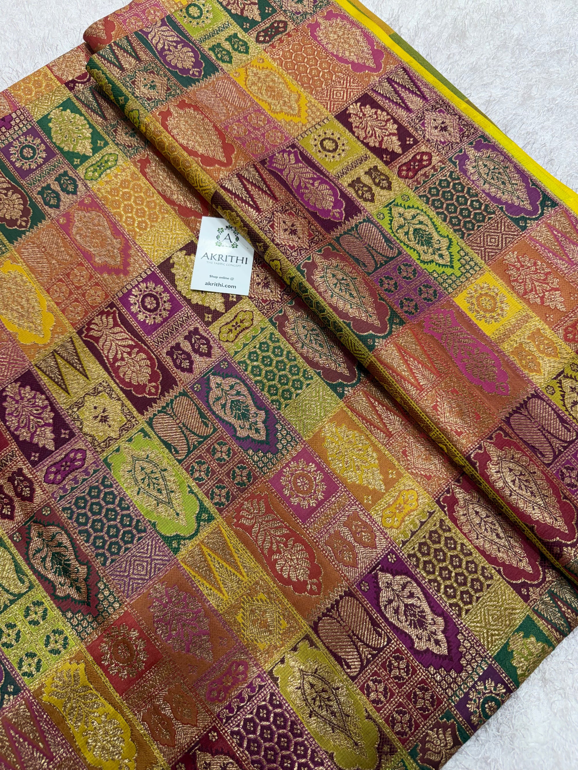 Multicoloured Pure Banarasi brocade fabric