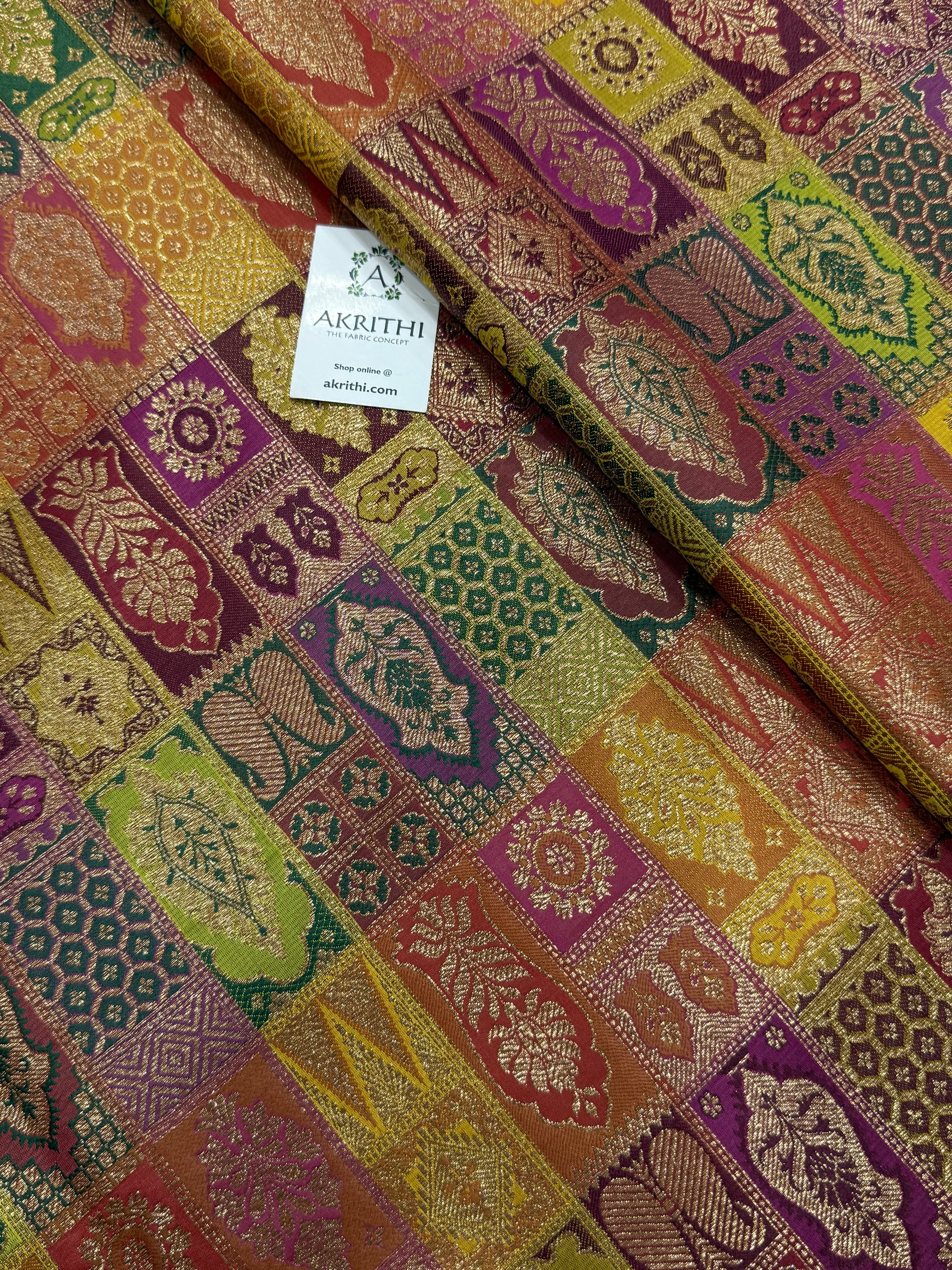 Multicoloured Pure Banarasi brocade fabric