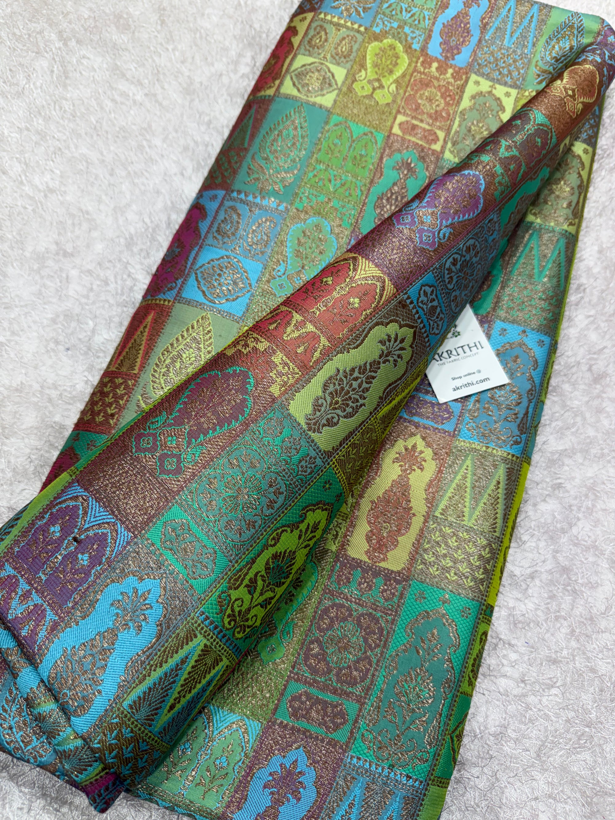 Multicoloured Pure Banarasi brocade fabric