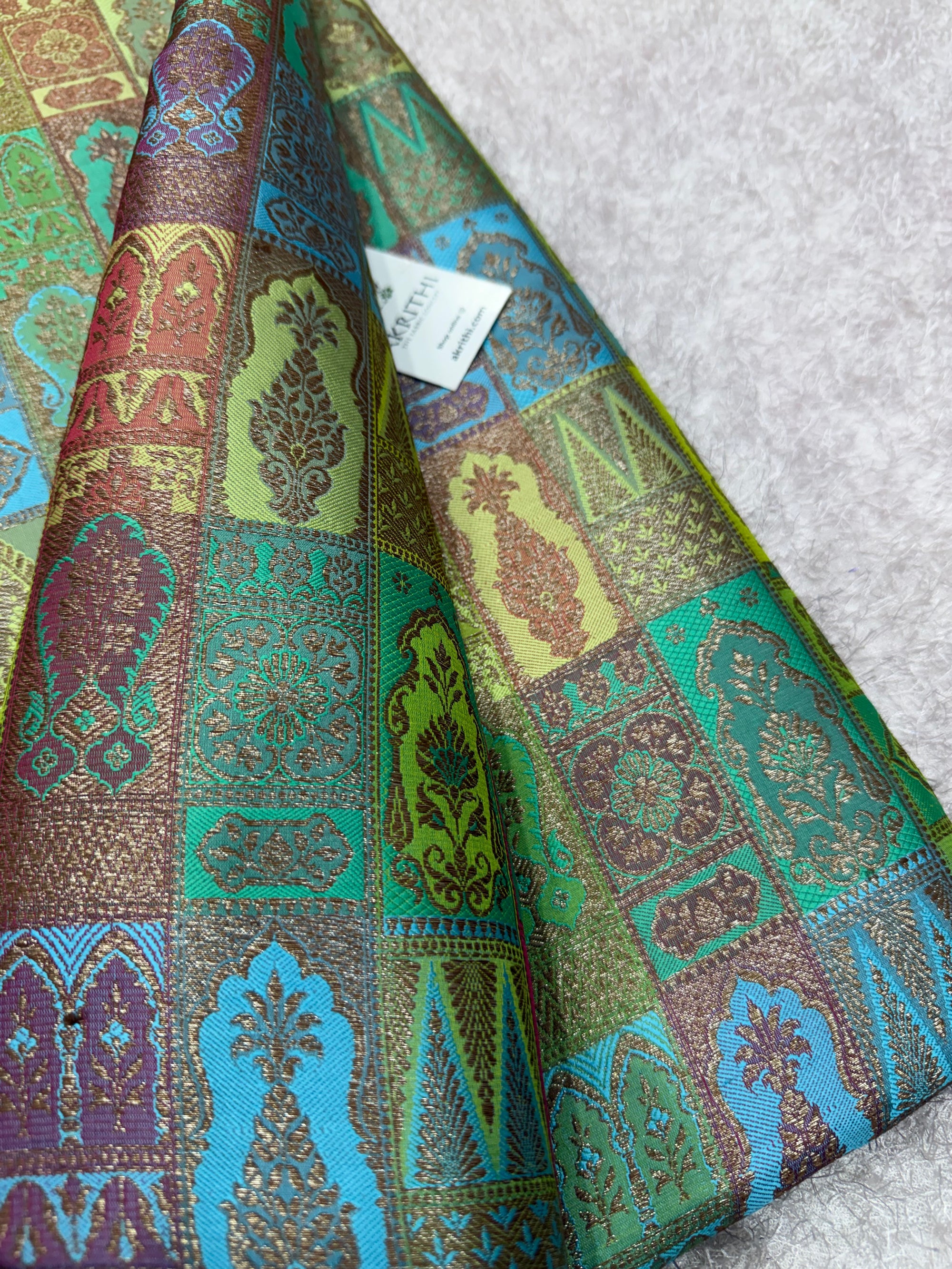 Multicoloured Pure Banarasi brocade fabric