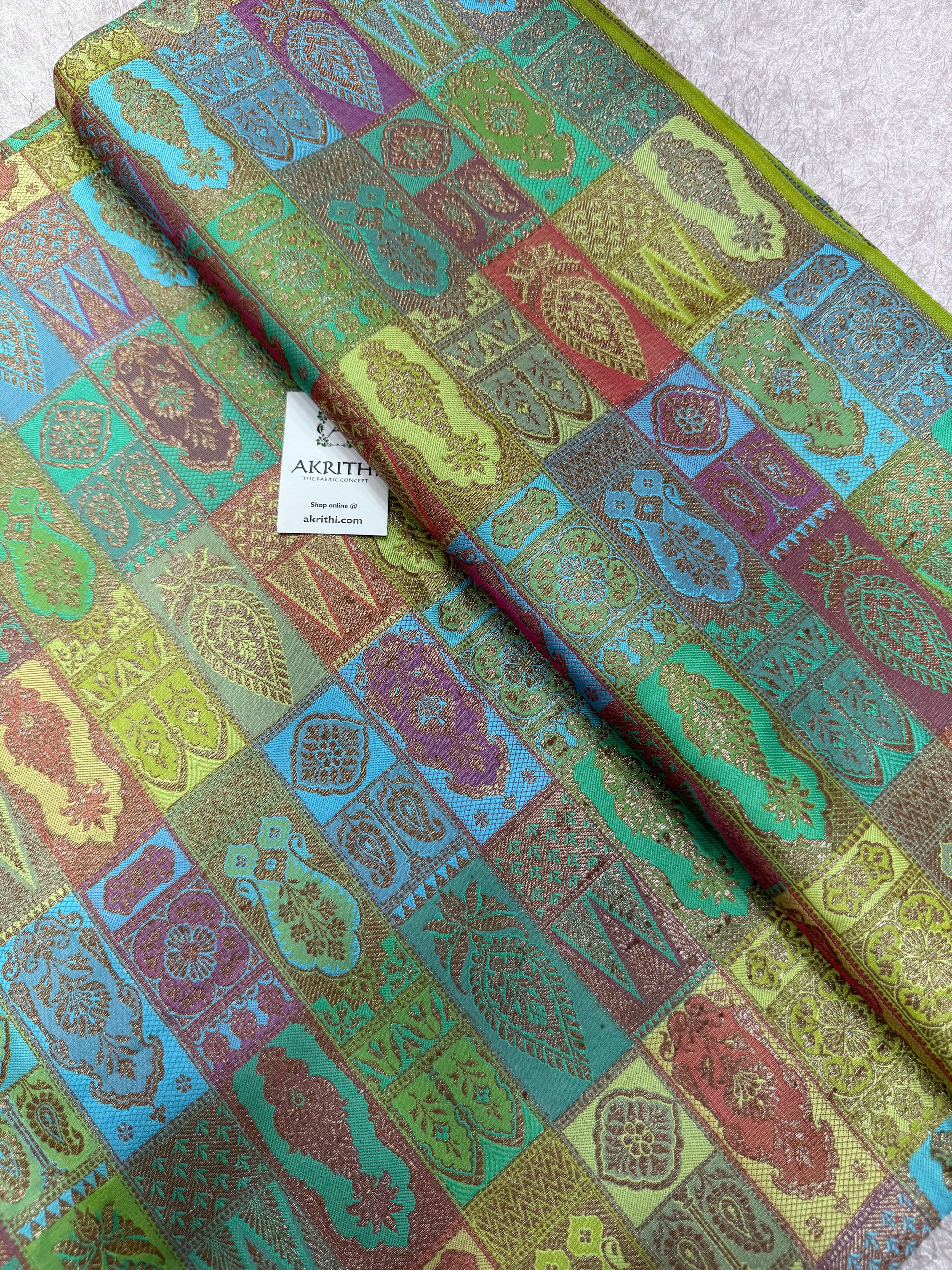 Multicoloured Pure Banarasi brocade fabric