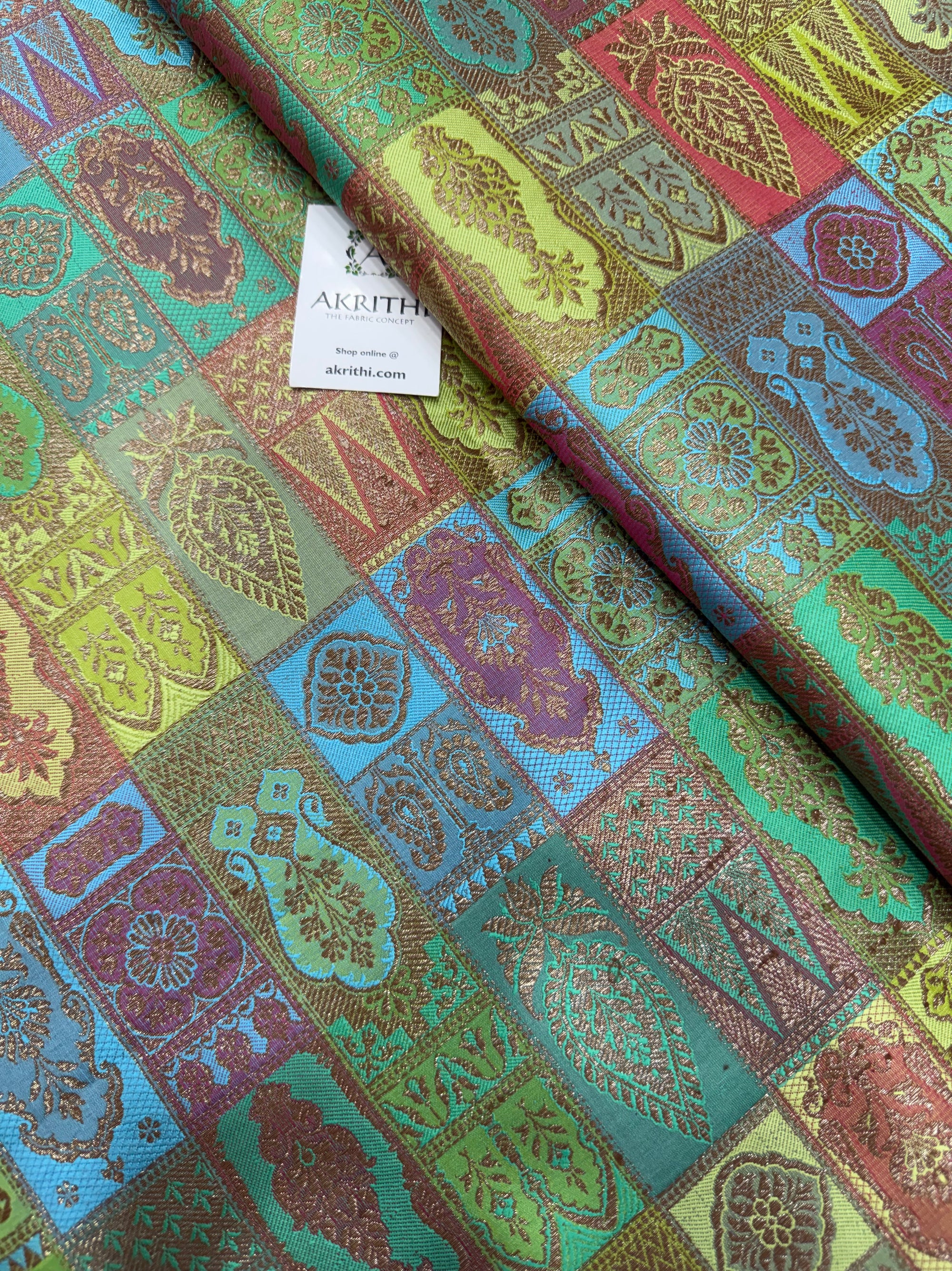 Multicoloured Pure Banarasi brocade fabric