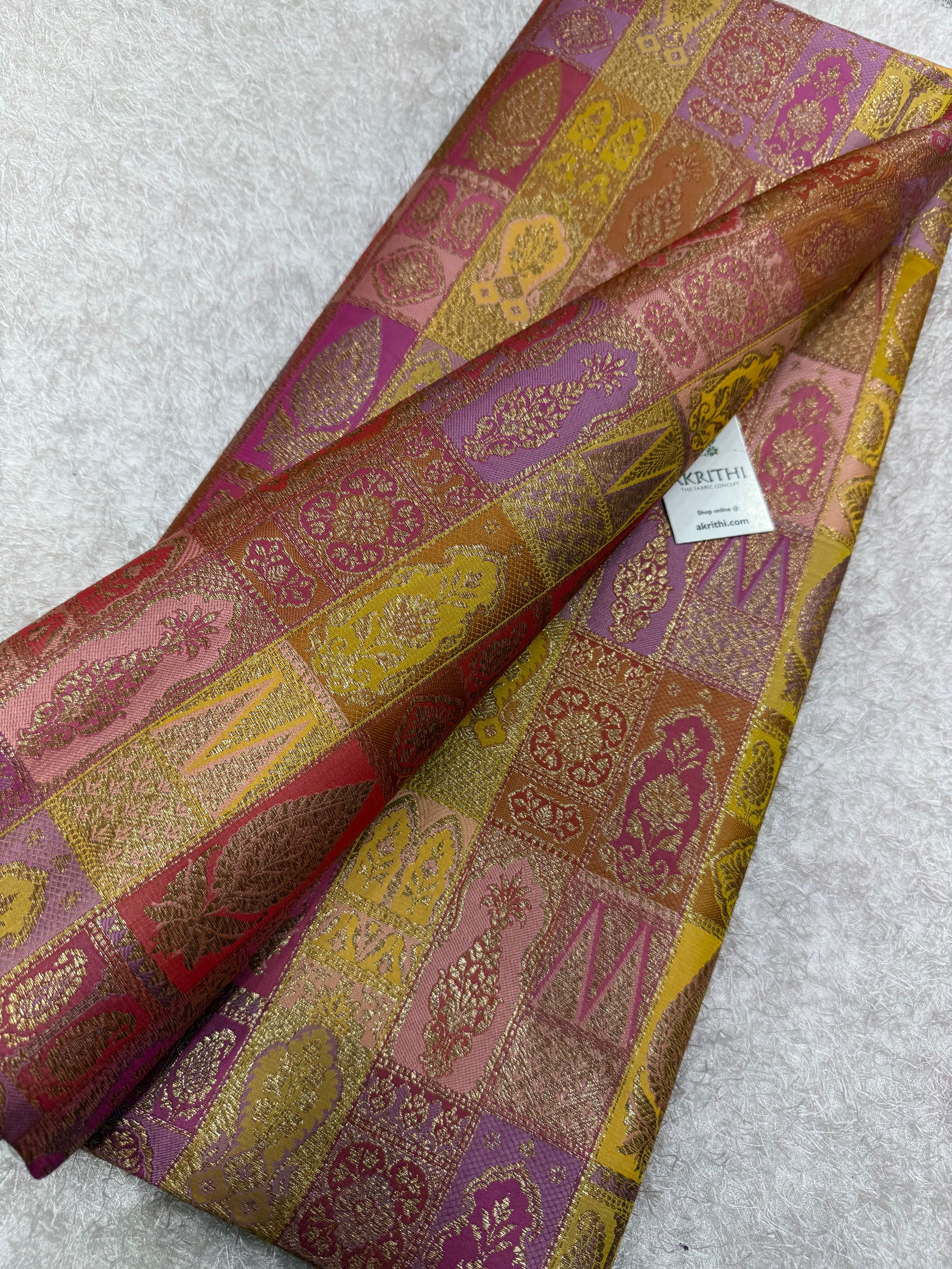 Multicoloured Pure Banarasi brocade fabric