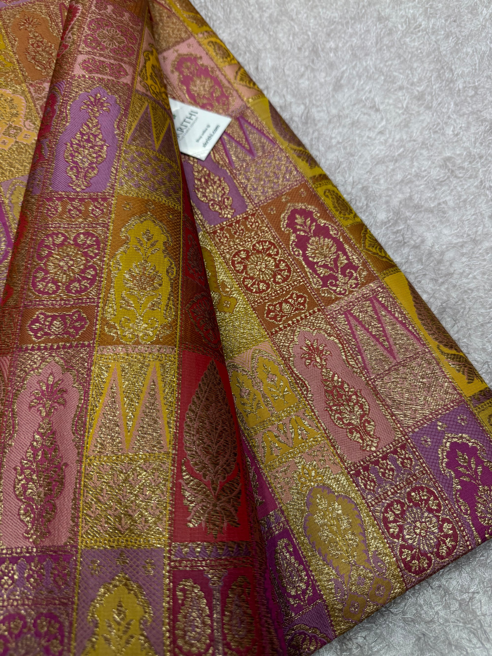 Multicoloured Pure Banarasi brocade fabric