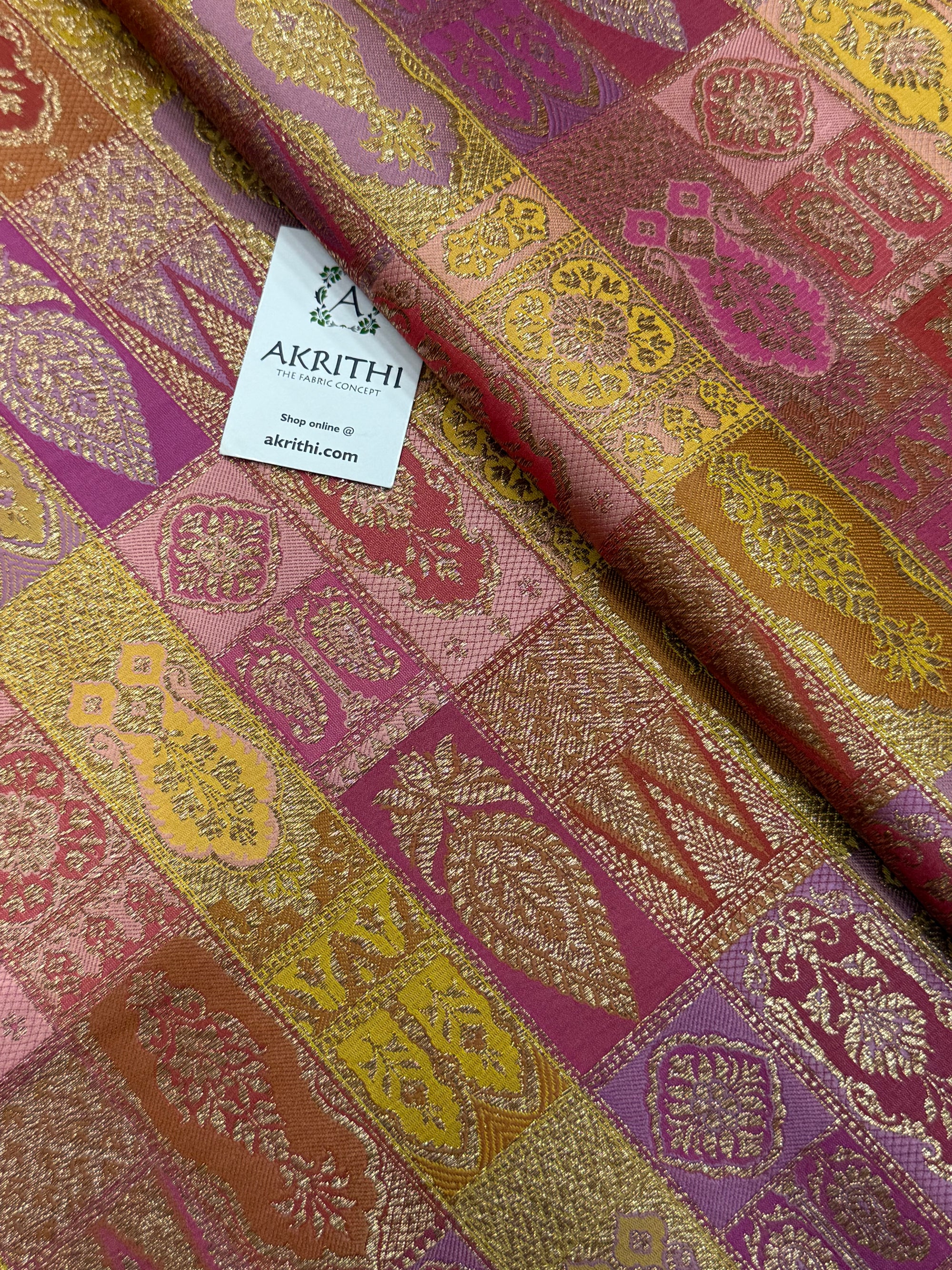 Multicoloured Pure Banarasi brocade fabric