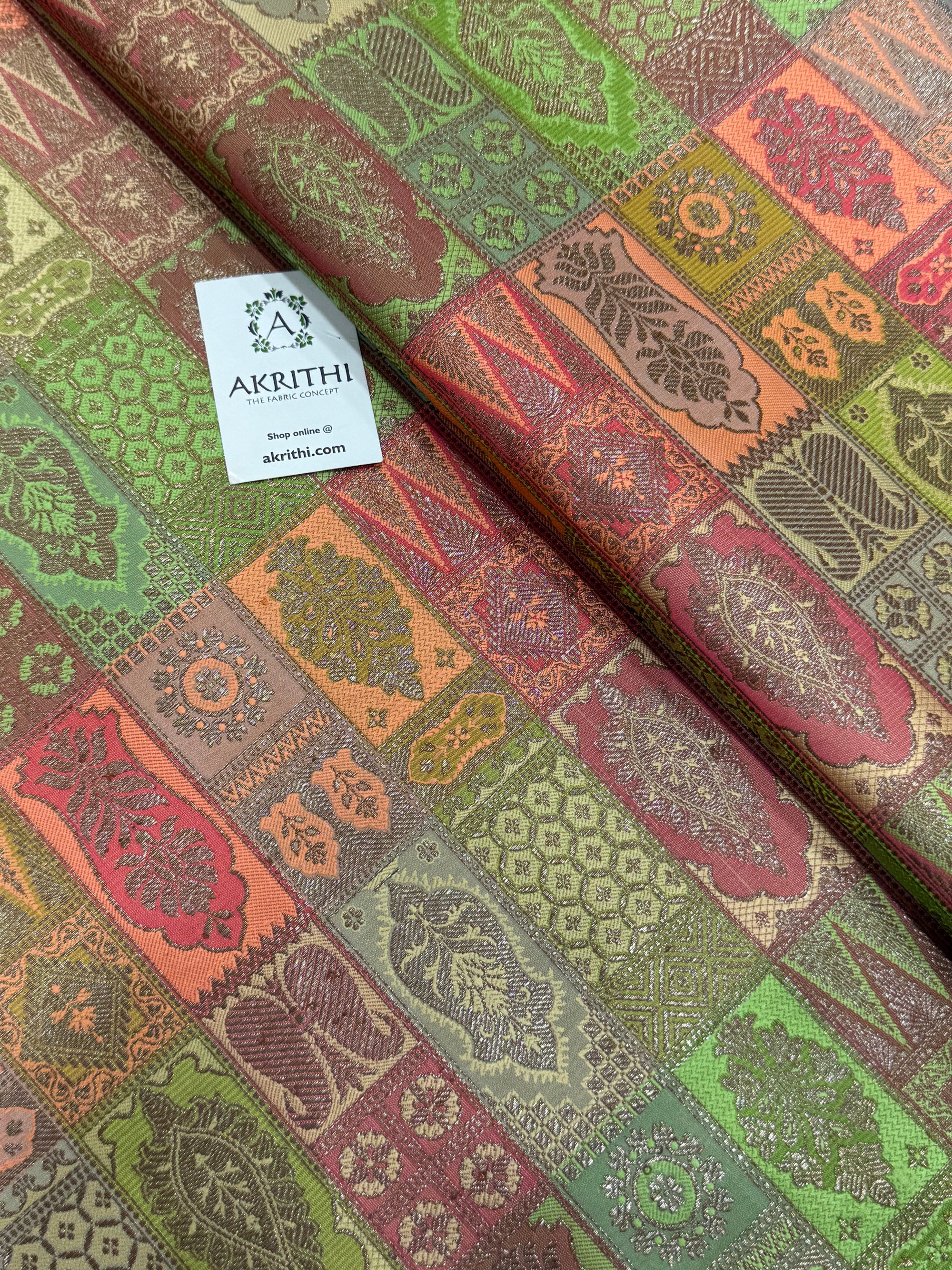 Multicoloured Pure Banarasi brocade fabric